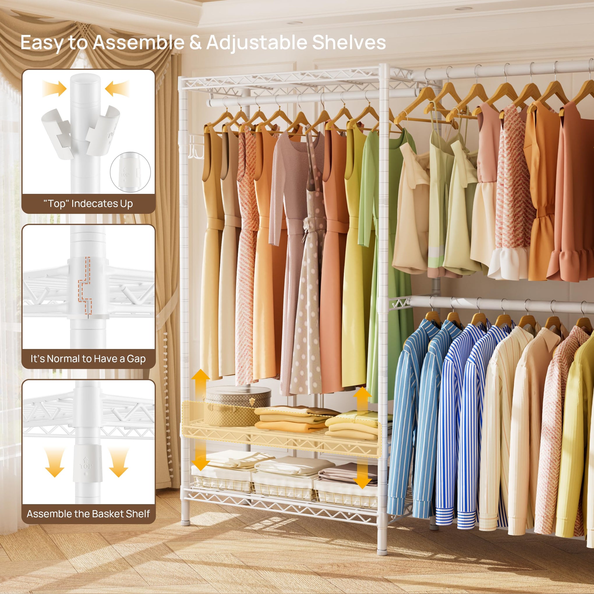 Heavy Duty Clothes Rack Metal Wardrobe with Adjustable Wire Shelves