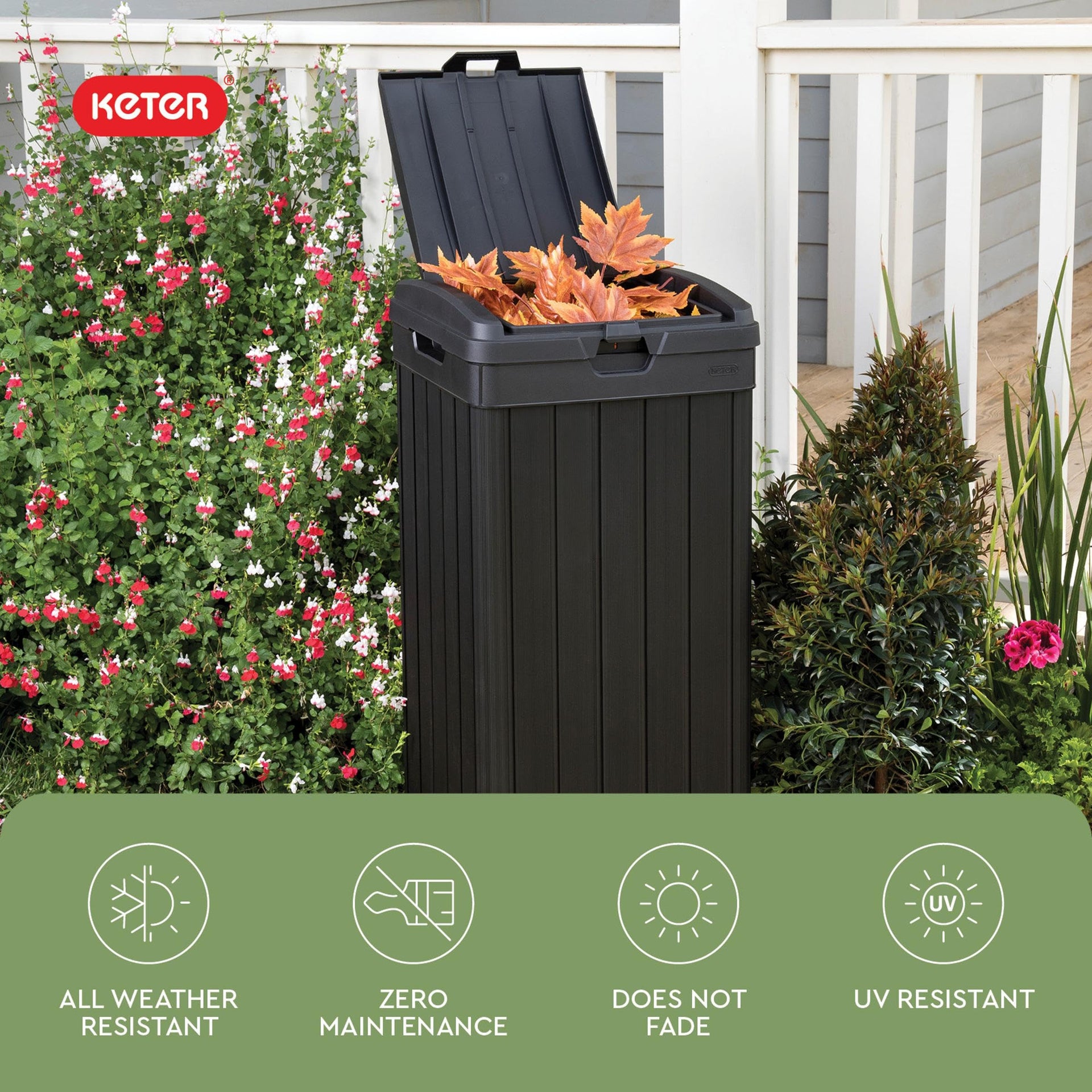 Baltimore Resin 38 Gallon Outdoor Kitchen Trash Can with Lid and Drip Tray for Easy Cleaning