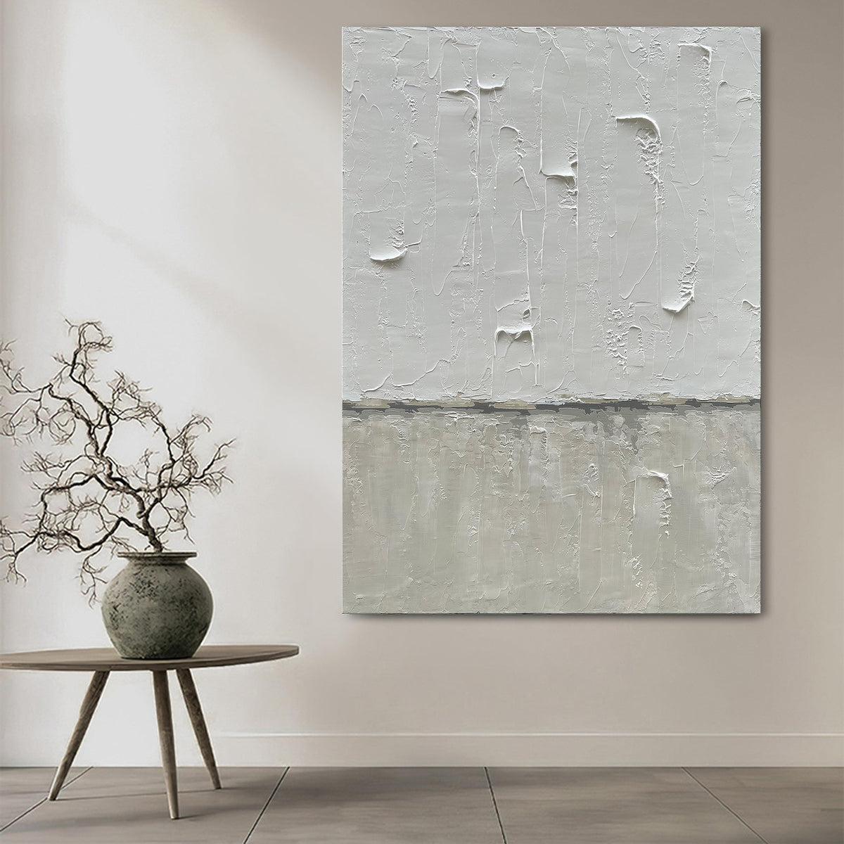 Hand Painted Grey and White Art Canvas Paintings Minimalist Abstract Oil Painting Wall Art 40x28 Inch Art Home Decoration Wall Ready to Hang