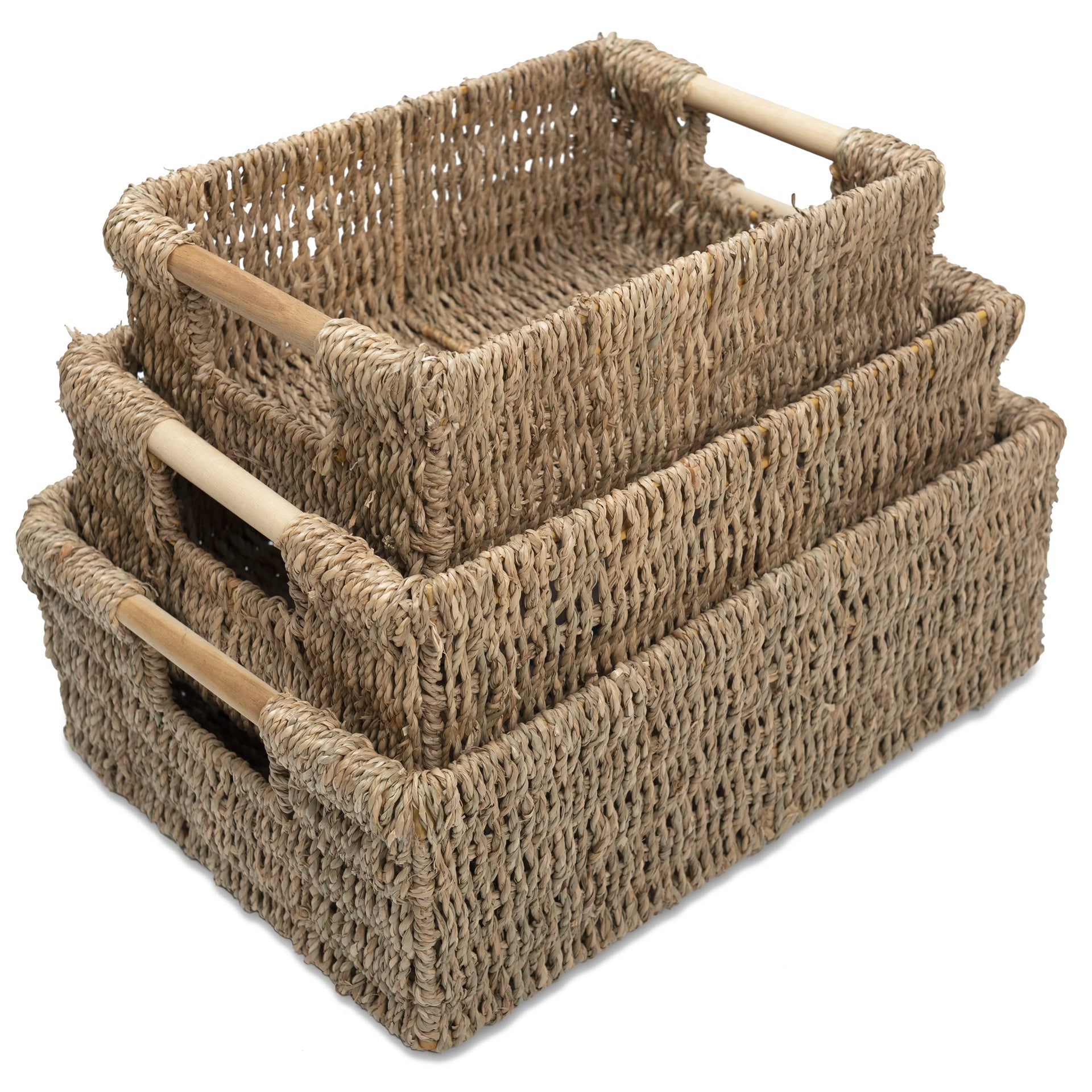 Seagrass Baskets with Wooden Handles (3 Count)