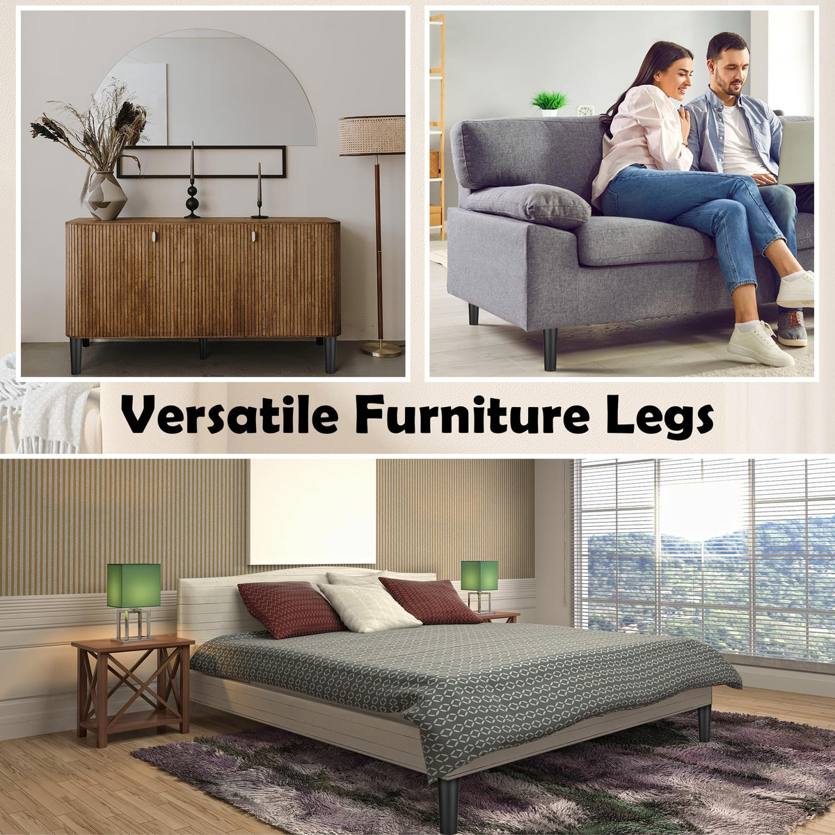8 Pack 8 Inch Plastic Furniture Legs with M8 T