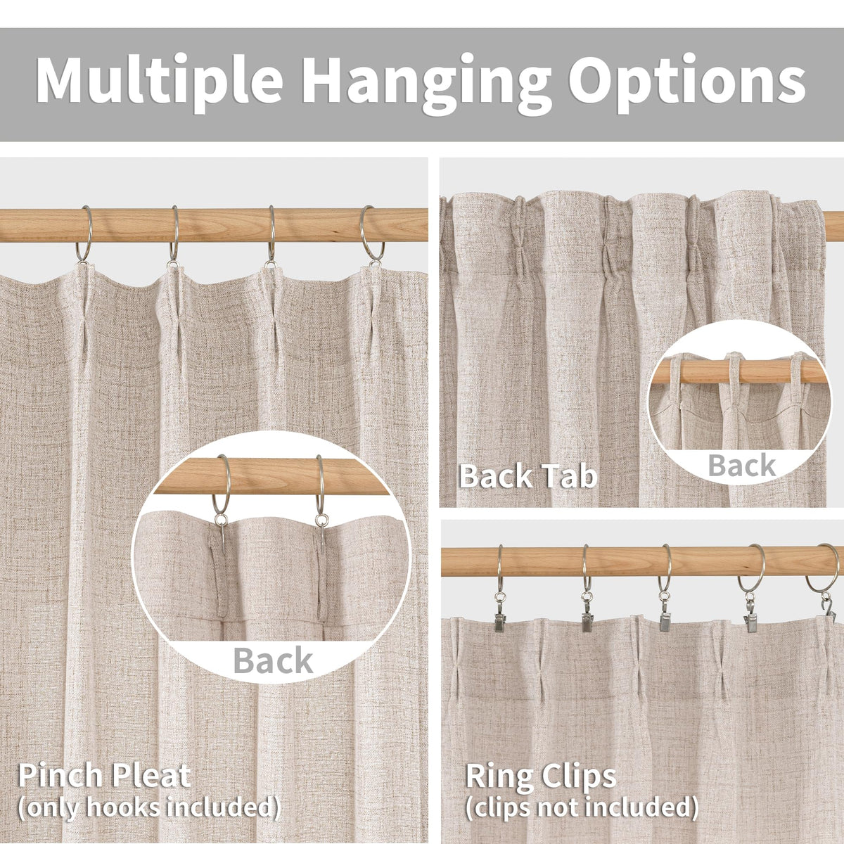 Natural Linen Curtains 63 Inch Length 2 Panels (2 Count)