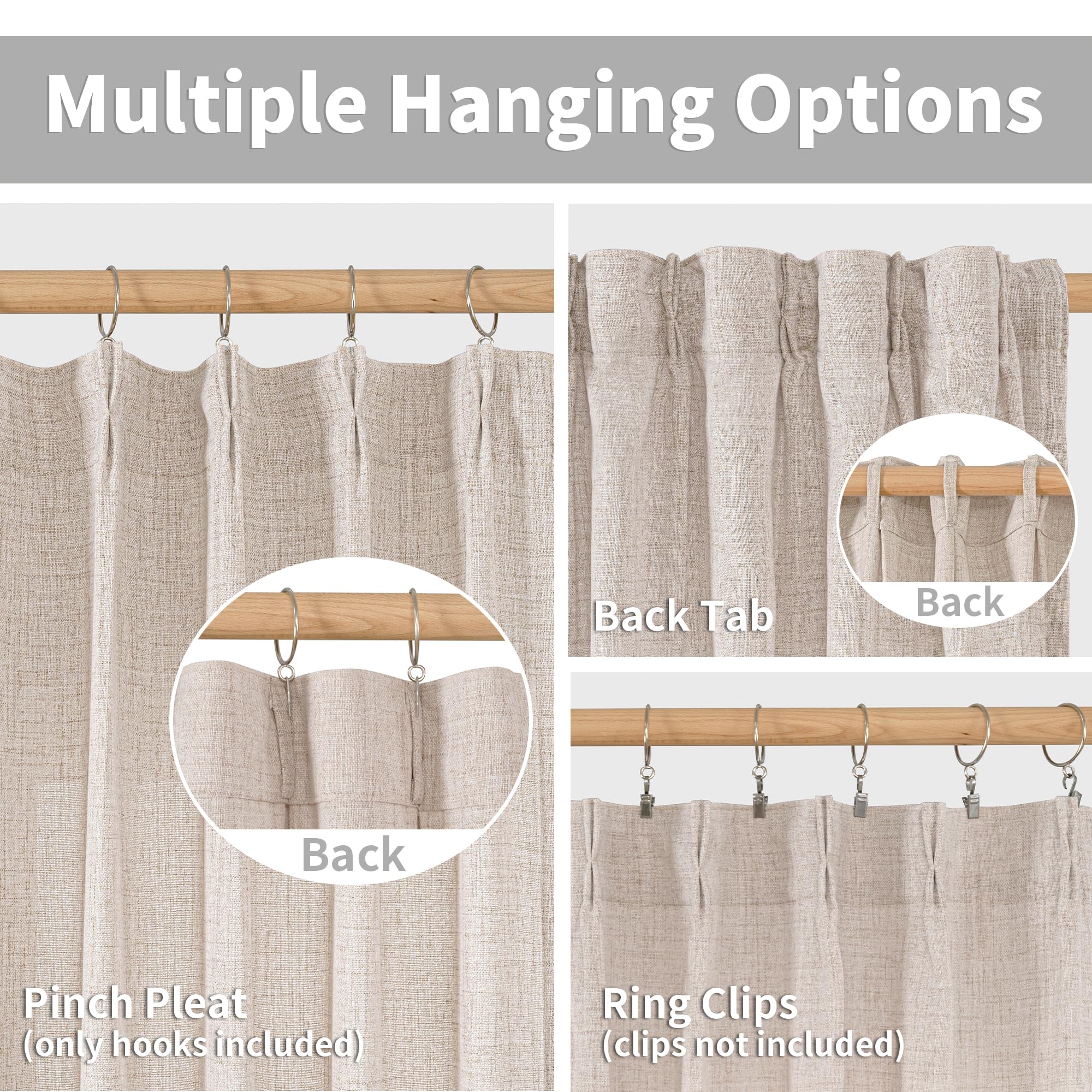 Natural Linen Curtains 95 Inches Long 2 Panels for Bedroom (2 Count)