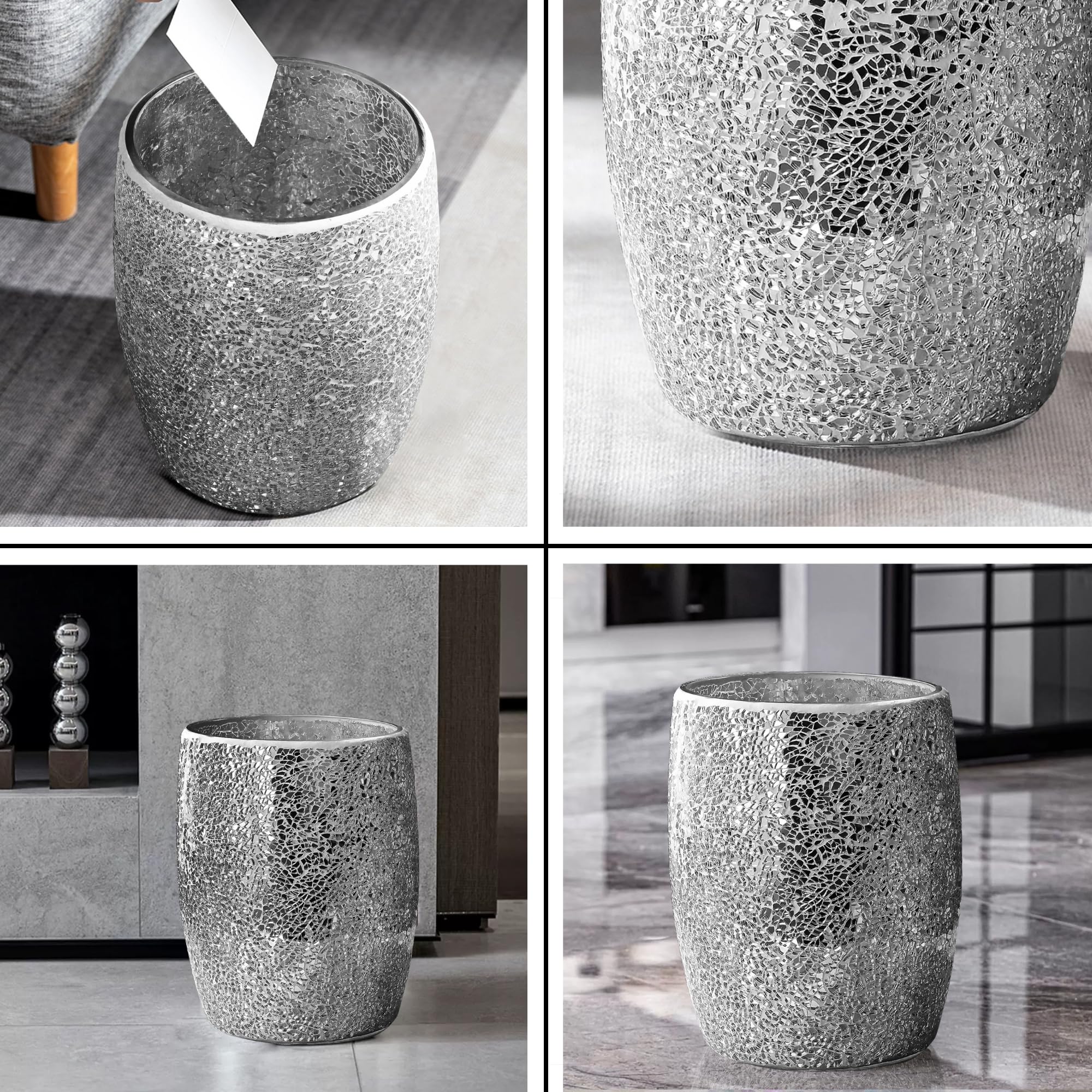 Silver Bathroom Trash Can