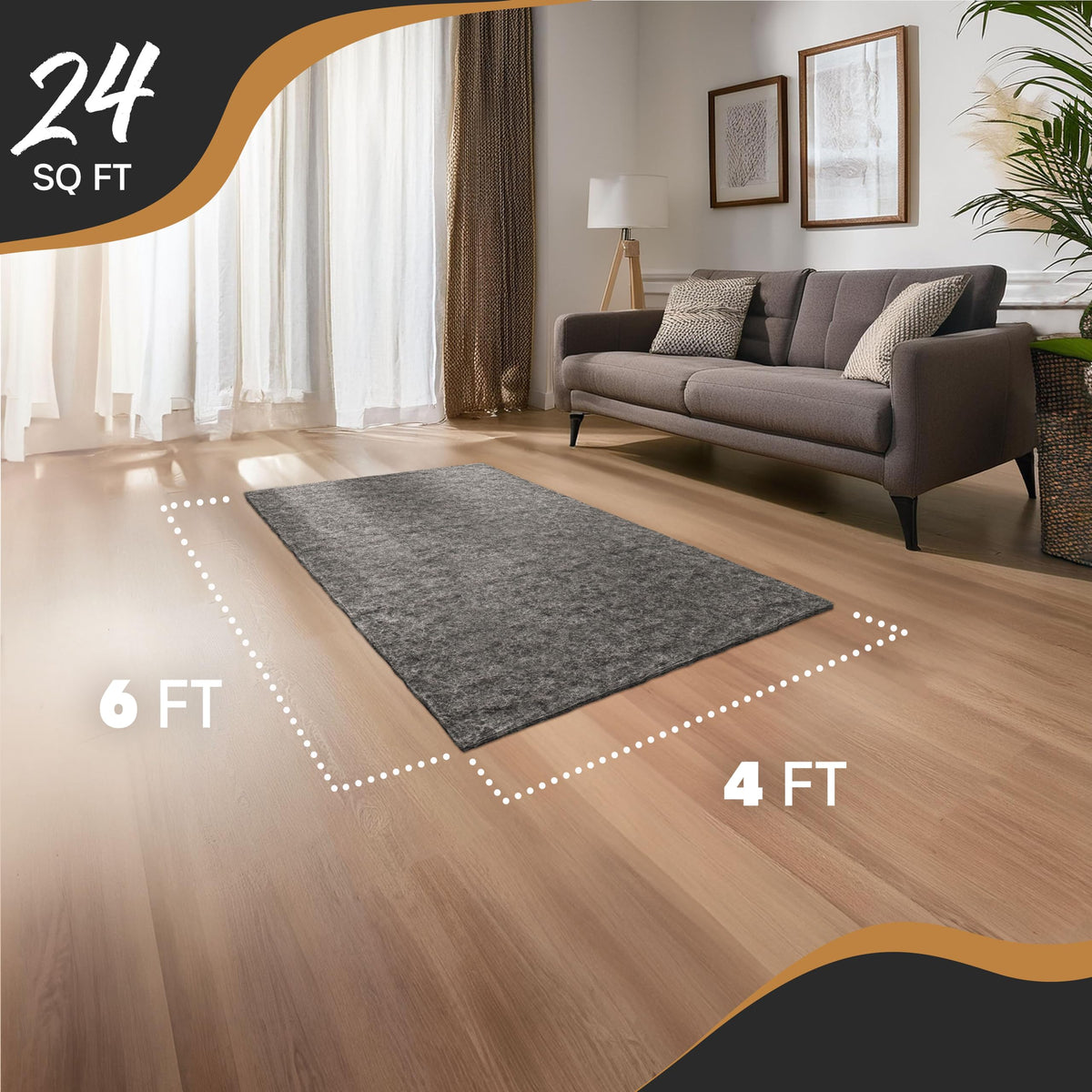 4 Ft x 6 Ft Felt TPO Non Skid Rug Pad & Carpet Pad 1 (24 Sq Ft)