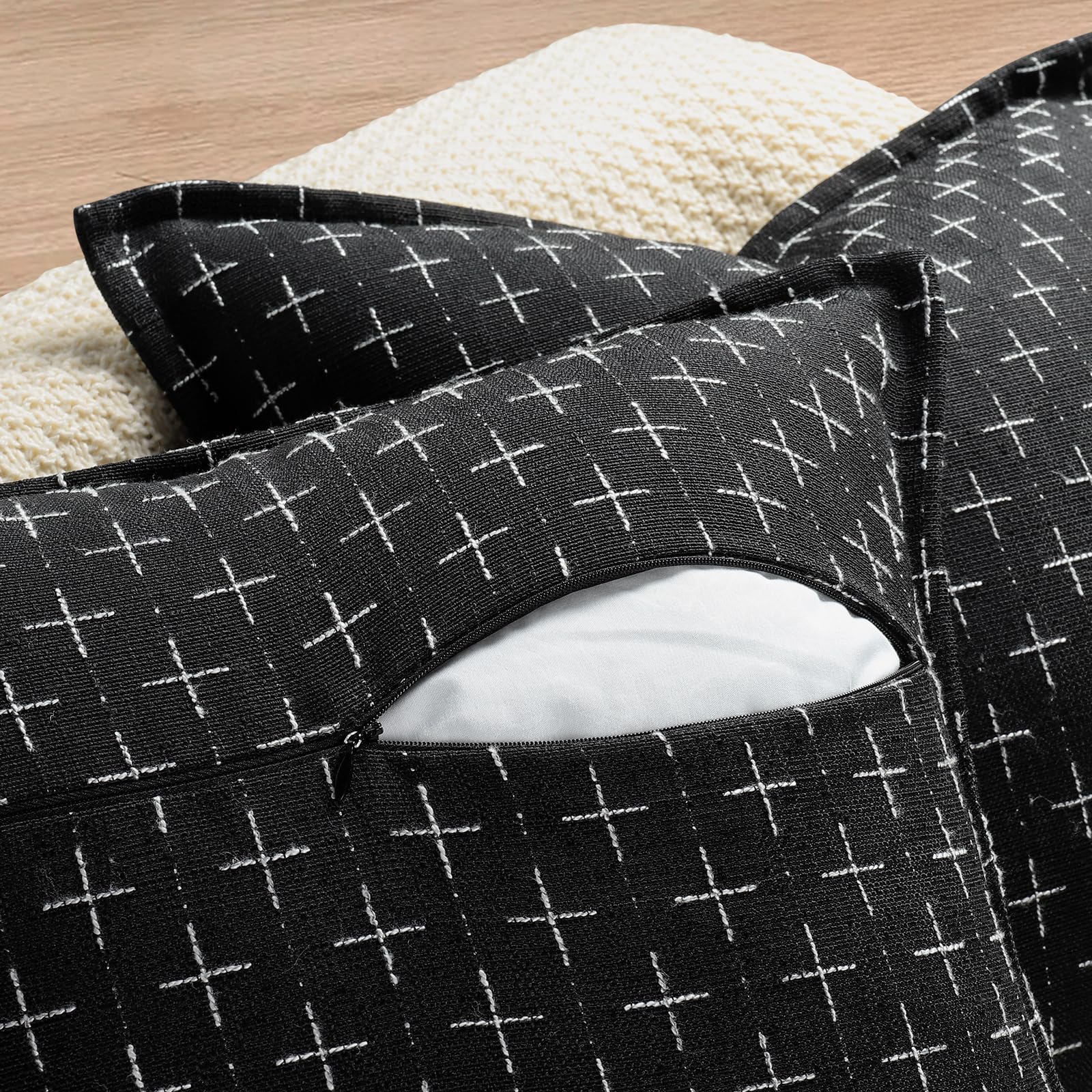 Pillow Covers 24x24 Set of 2 Soft Polyester Textured Pillow Covers with Stylish Flange Edge Cozy Farmhouse Throw Pillows for Couch Bed Sofa Living Room (2 Count)