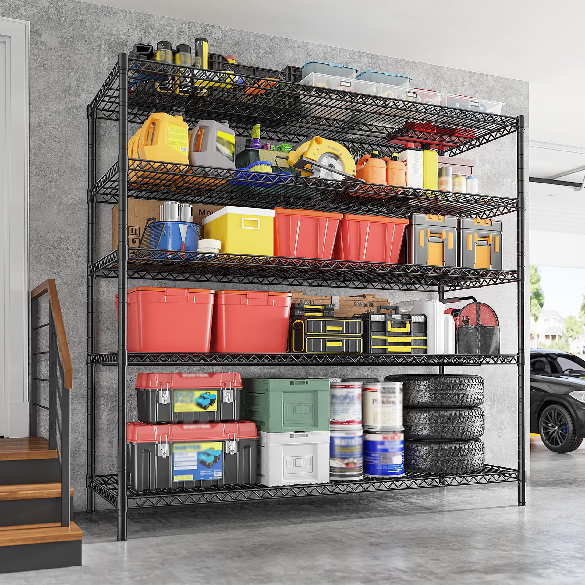 55.5" W Storage Shelves 3200LBS Wire Shelving Unit 5 Tier Metal Shelving Heavy Duty Garage Shelving Metal Shelves for Storage Rack Adjustable Pantry Shelf (3 Count)