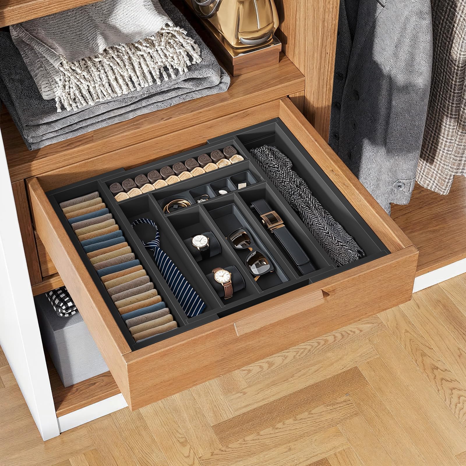 Bamboo Expandable Drawer Organizer for Utensils Holder