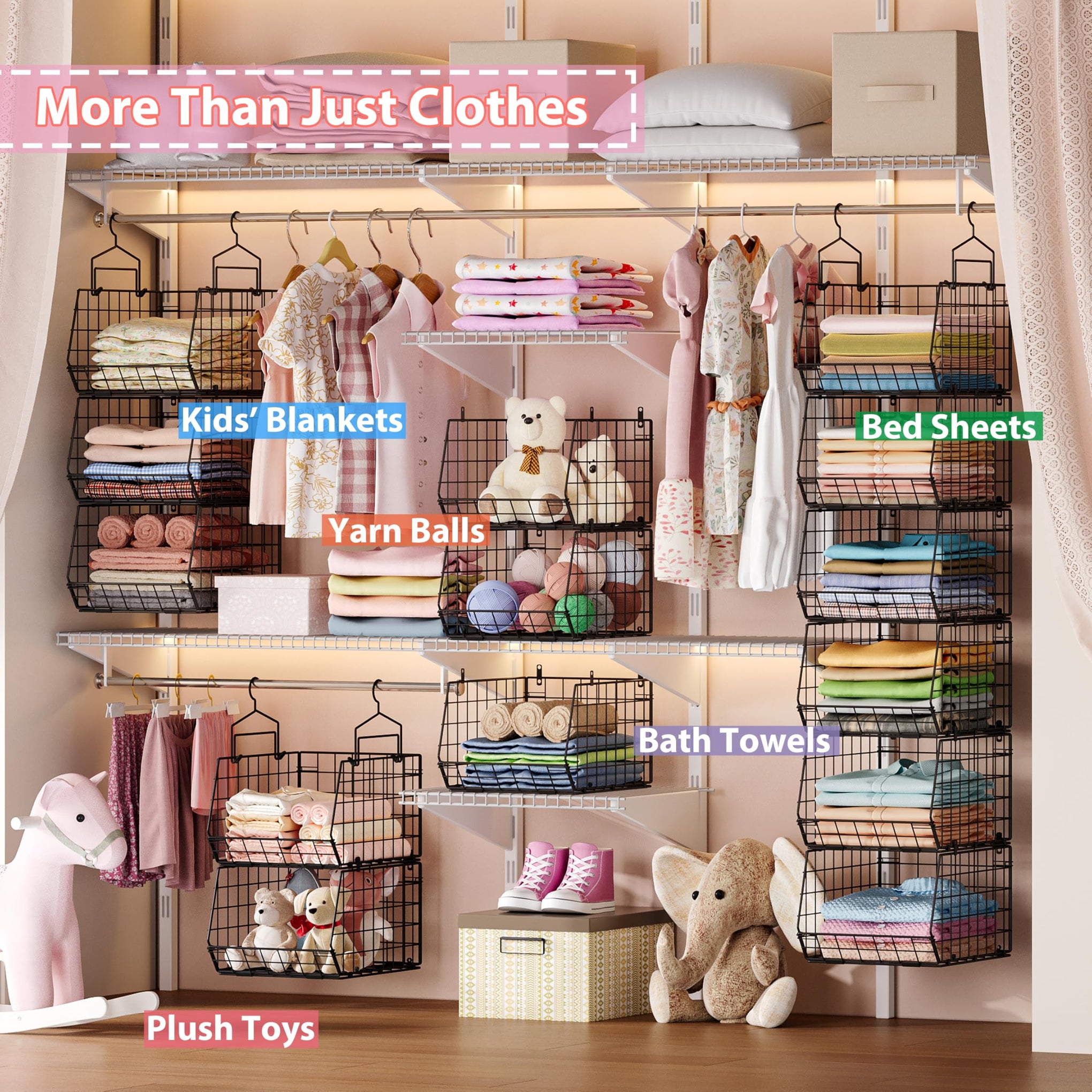6 Tier Extended Depth Hanging Closet Organizers and Storage for Closet Organization (6 Count)