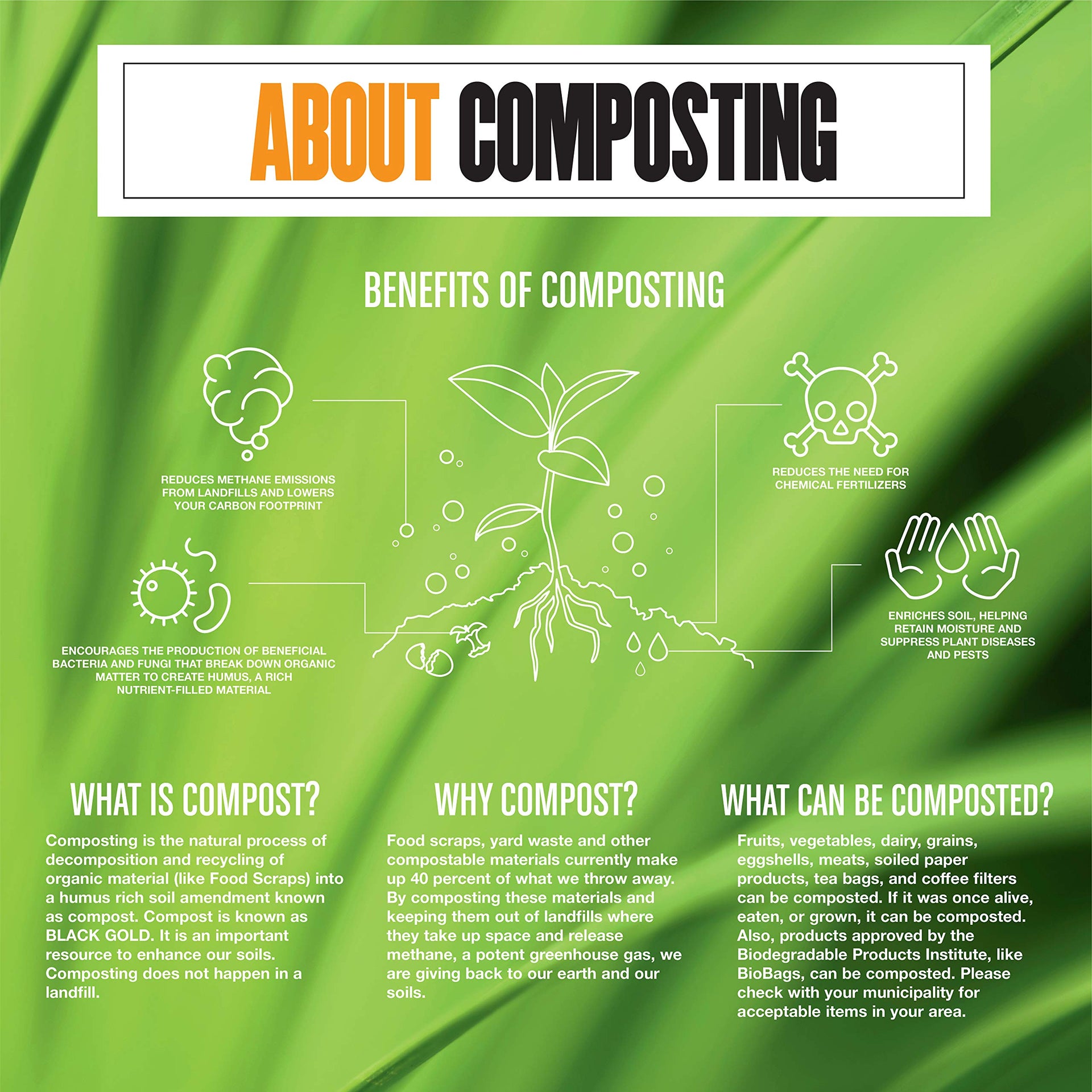 USA) The Original Compostable Bag, 8 Gallon, 500 Count, 100% Certified Compostable Trash Bag Liners for Food Waste, Extra Strong and Durable