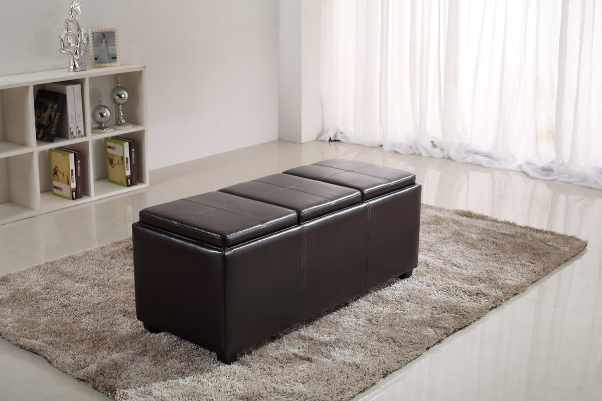 Avalon 48" Wide Vegan Leather Storage Ottoman in Grey