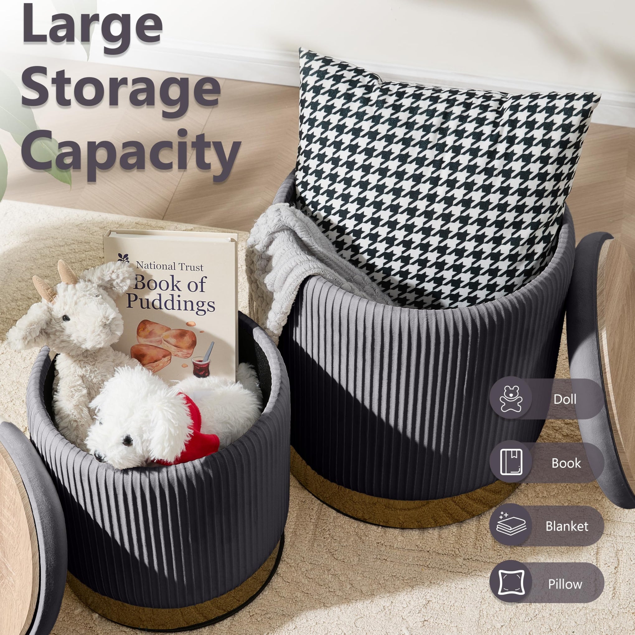 Round Ottoman with Storage Set of 2 (2 Count)