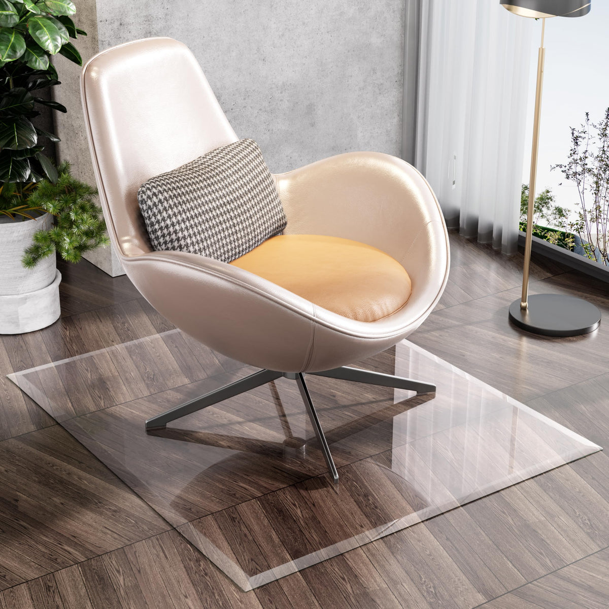 Tempered Glass] 47“ x 40” Beveled Edge Glass Chair Mat with Polished Edge Clear Office Chair Mat