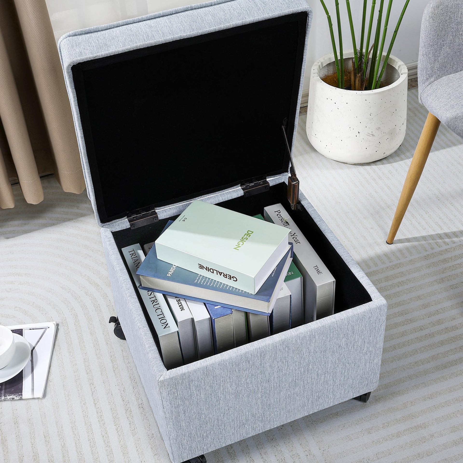 17.5 inch Square Storage Ottoman with Wheels & Flip Top Lid