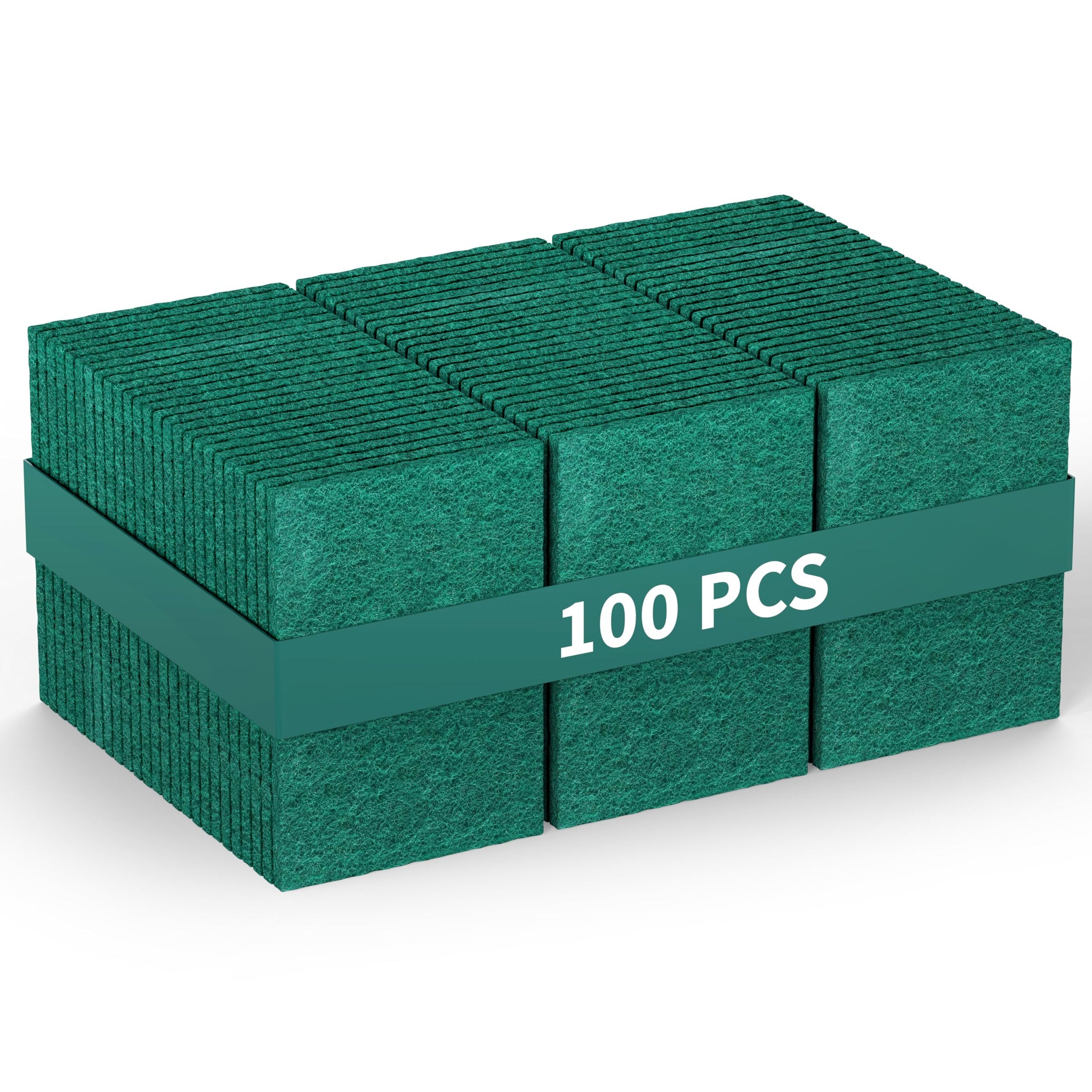100 Pack Heavy Duty Green Scouring Pads 4x6 Inch