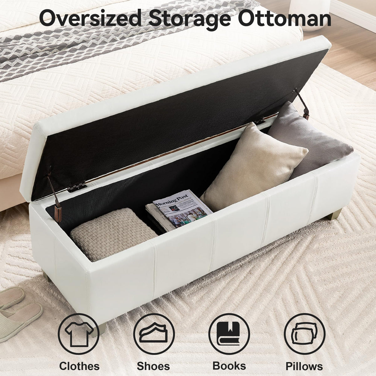 51" Faux Leather Storage Ottoman