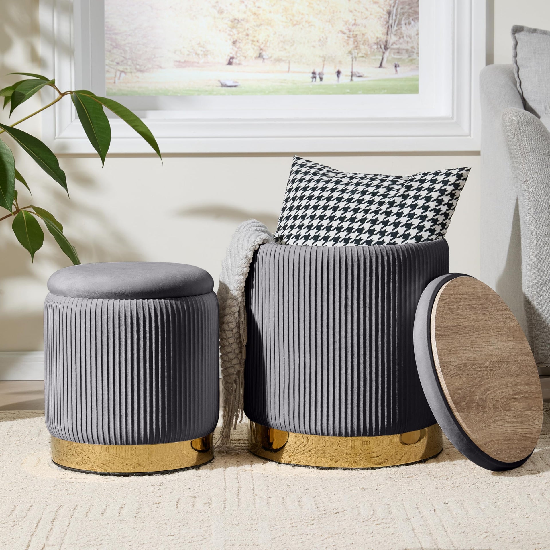 Round Ottoman with Storage Set of 2 (2 Count)