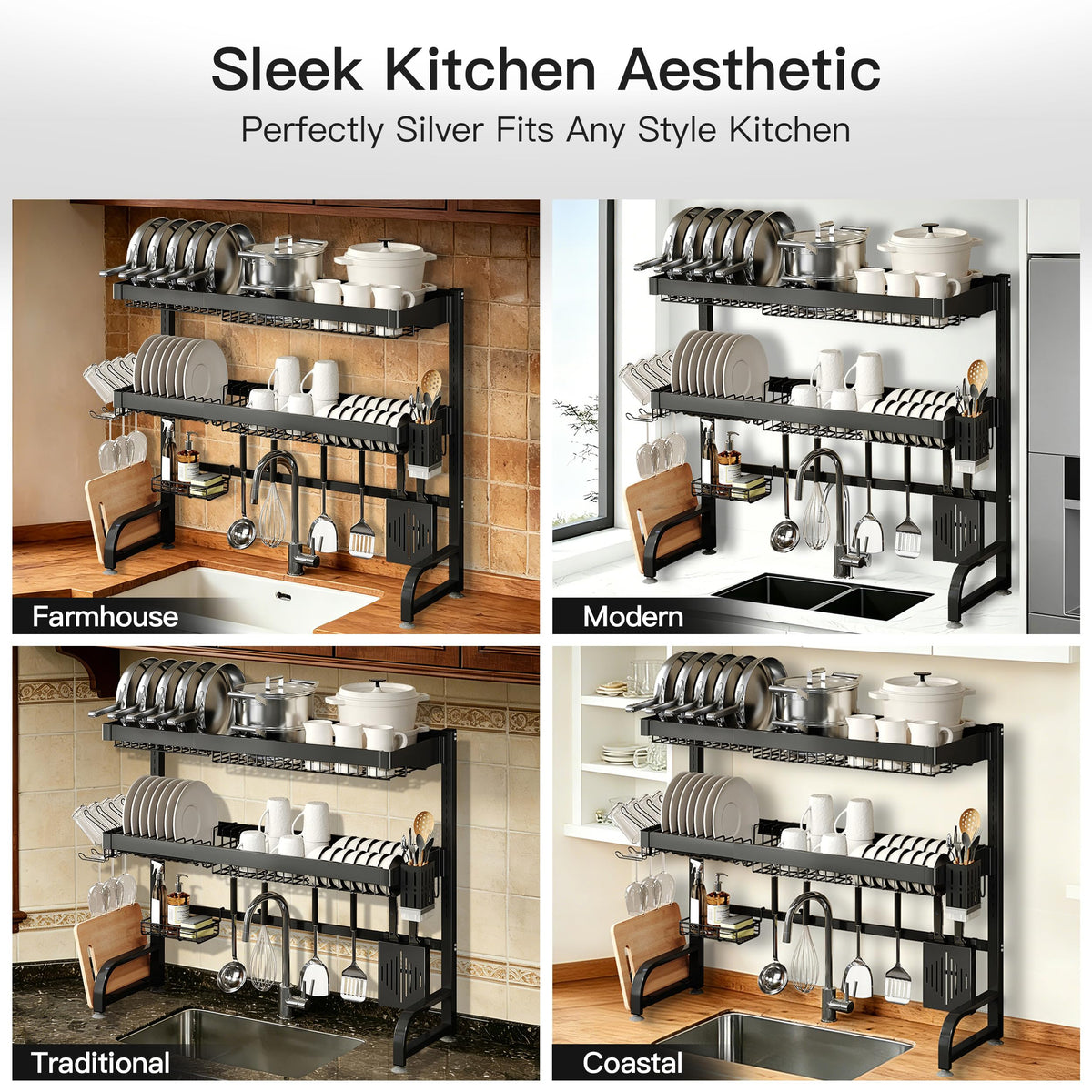 3 Tier Extra Large Stainless Steel Over The Sink Dish Drying Rack