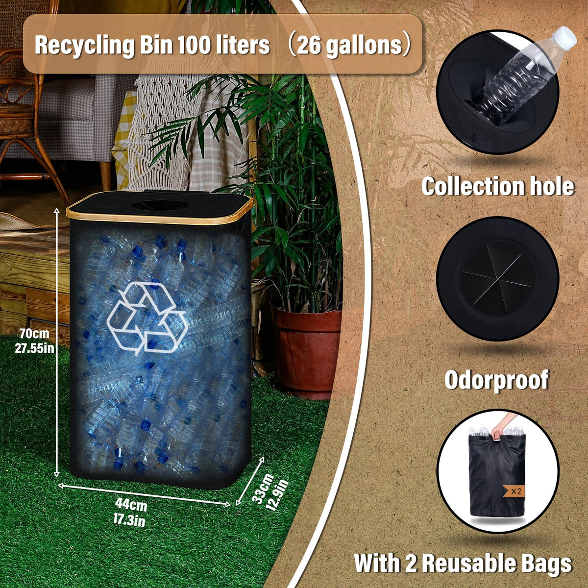 Recycling Bin for Kitchen 26 Gallon