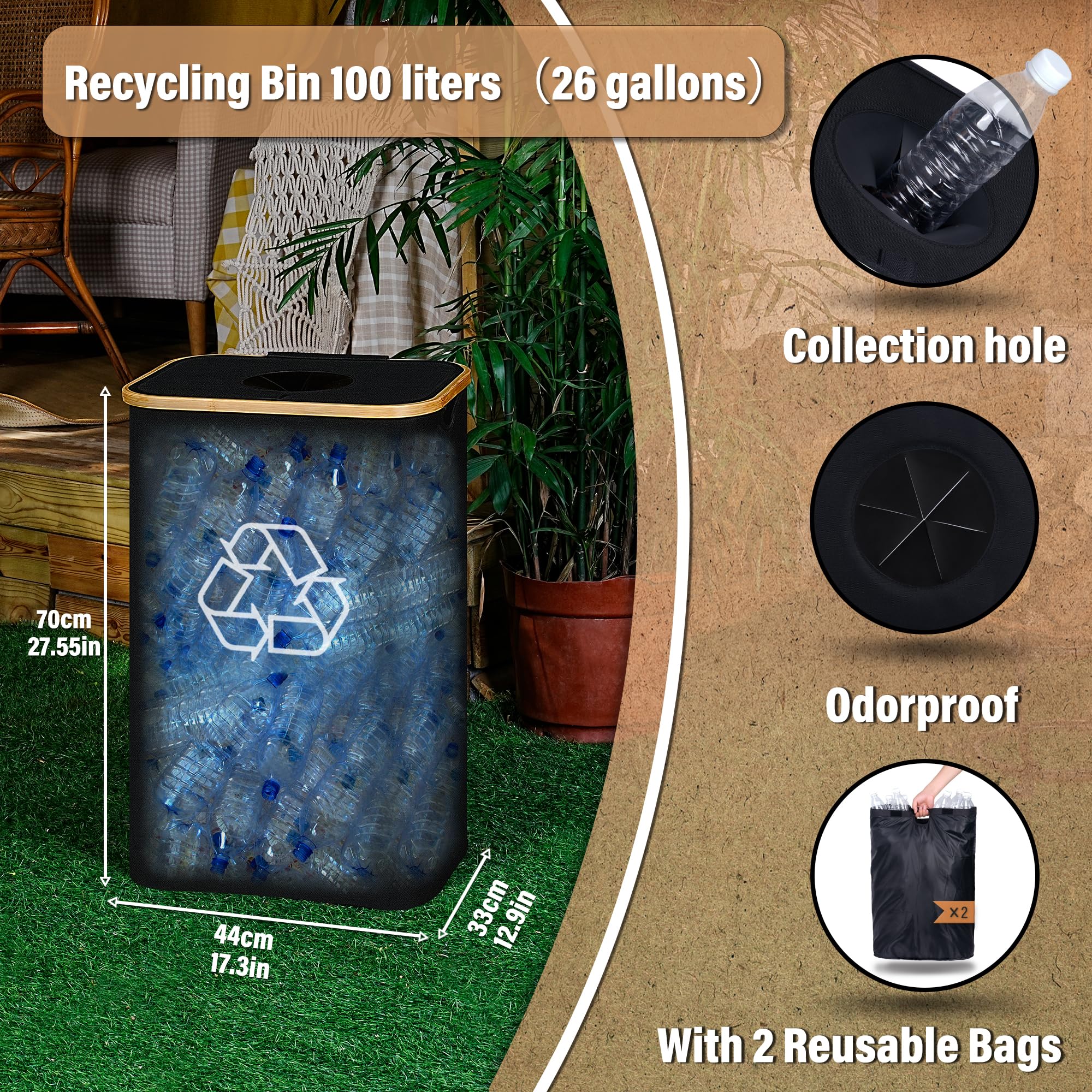 Recycling Bin for Kitchen 26 Gallon