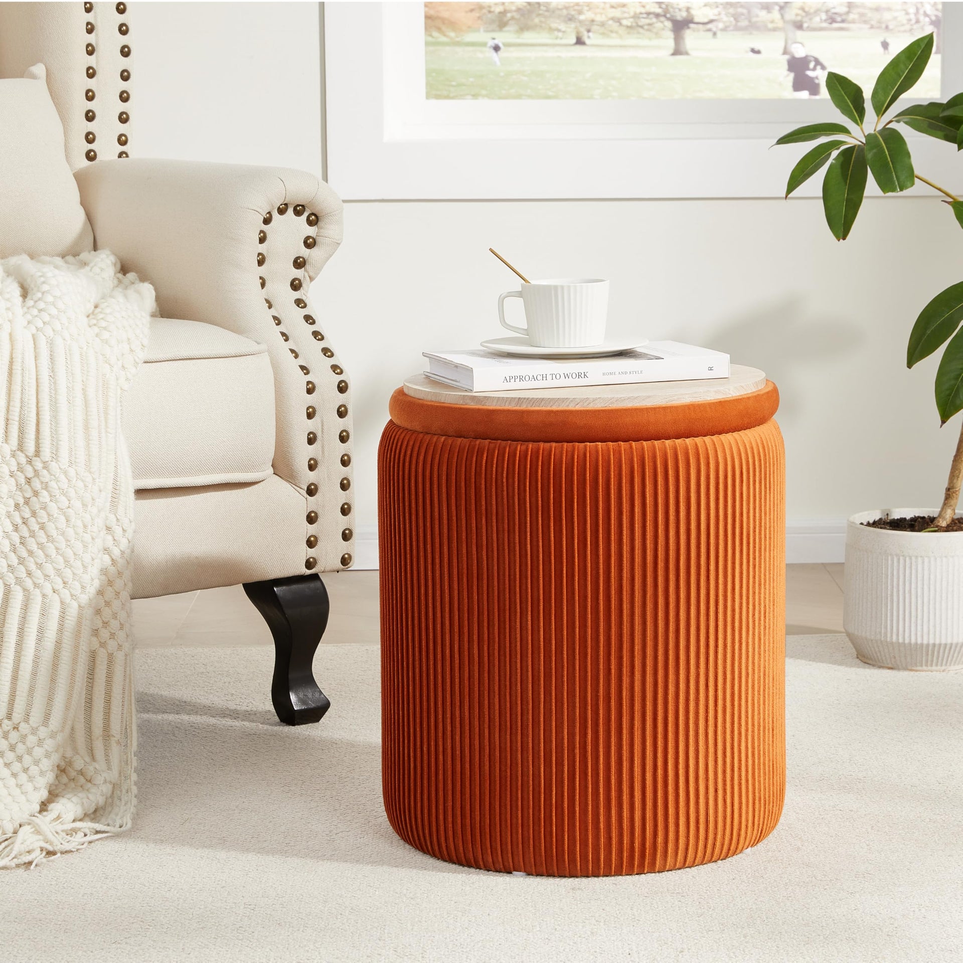 Round Ottoman with Storage Set of 2