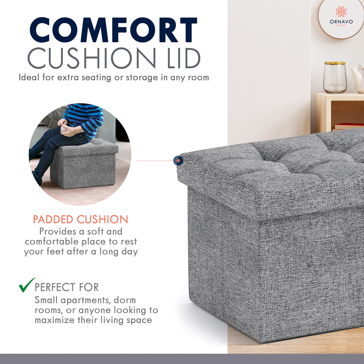 Small Rectangle Storage Ottoman Set of 2