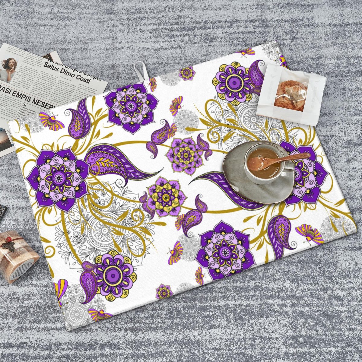 Purple Flower Kitchen Drying Mat Boho Floral Dish Drainer Mat
