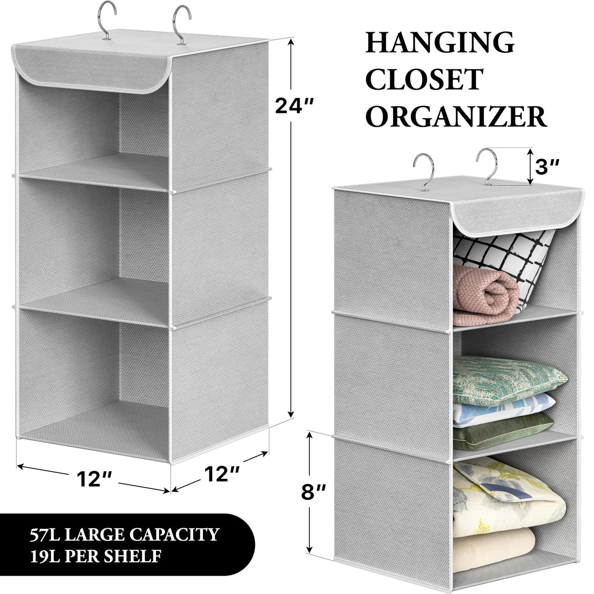 3 Shelf Hanging Closet Organizer