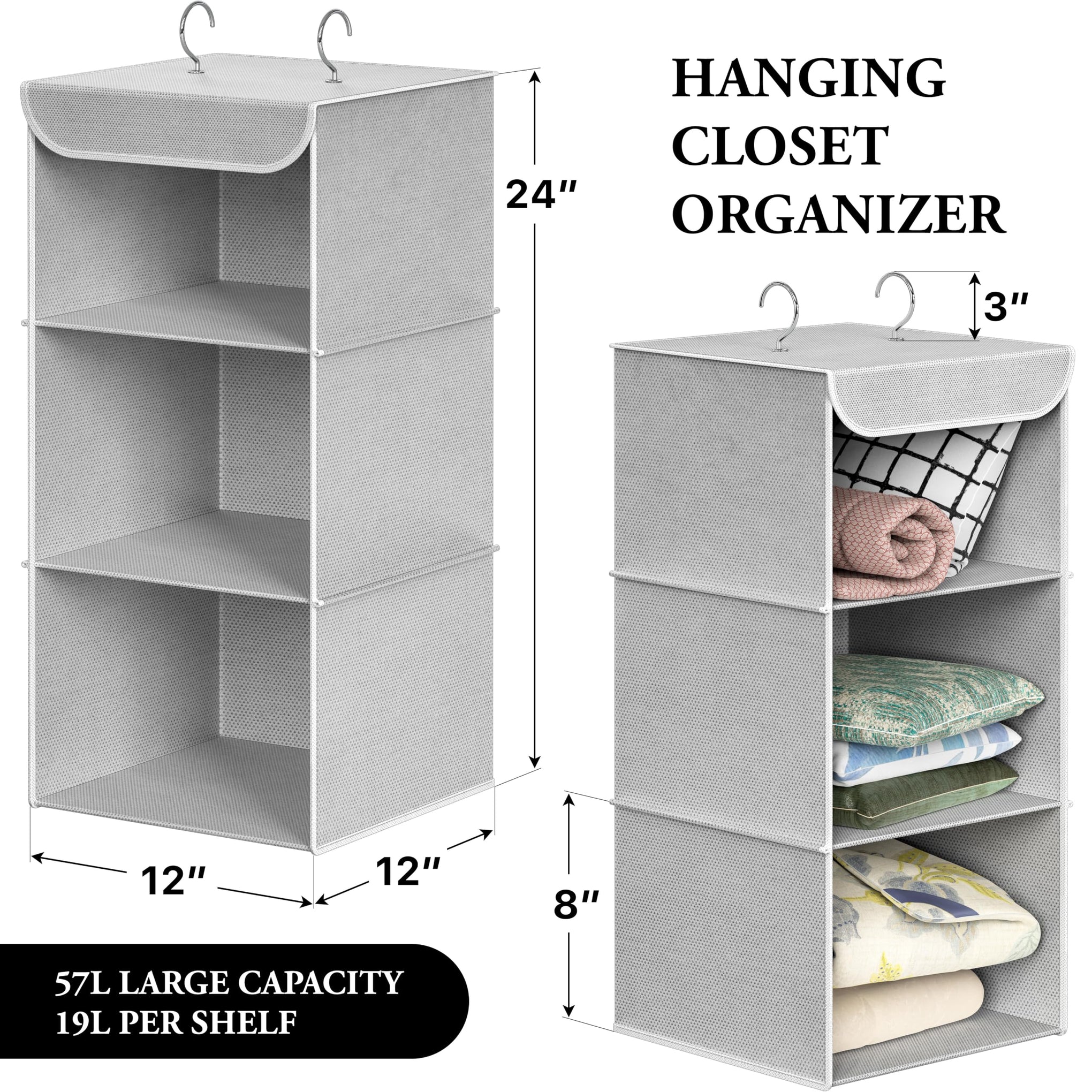 3 Shelf Hanging Closet Organizer