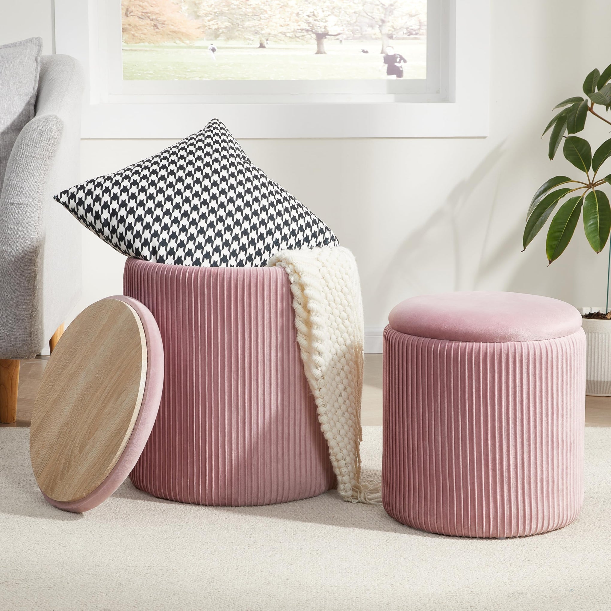 Round Ottoman with Storage Set of 2