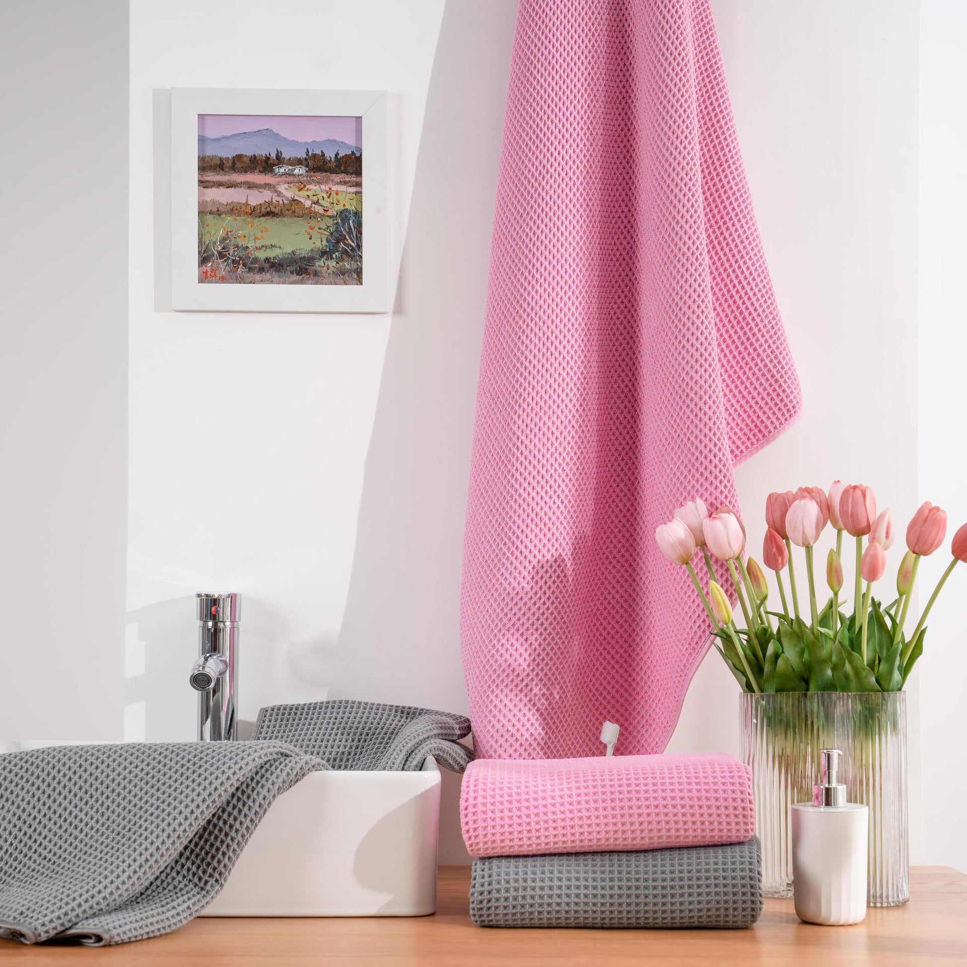 430 GSM Poly Blend Microfiber Quick Dry Waffle Bath Towel (4 Count)