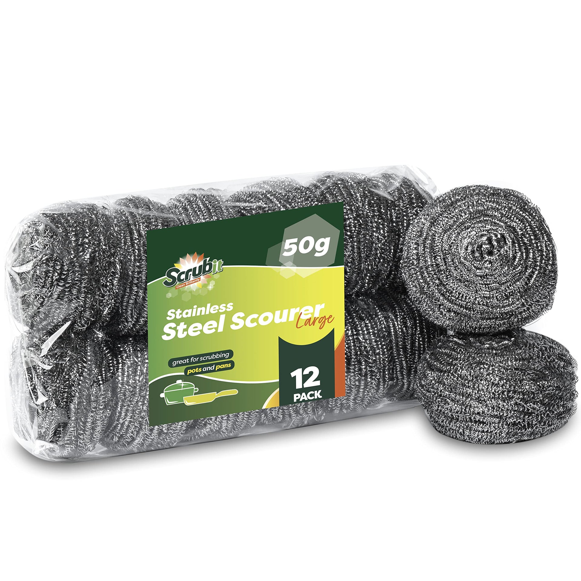 12 Pack Stainless Steel Scourers by Scrub It (12 Count)
