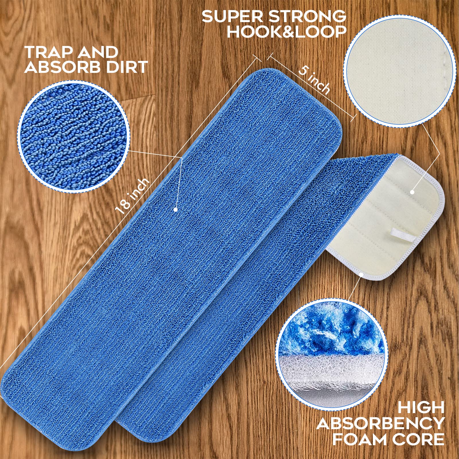 MATTHEW 18'' Microfiber Spray Mop Replacement Pads Heads for Wet Dry Reusable Mops Floor Home Commercial Cleaning Refills (12 Count)