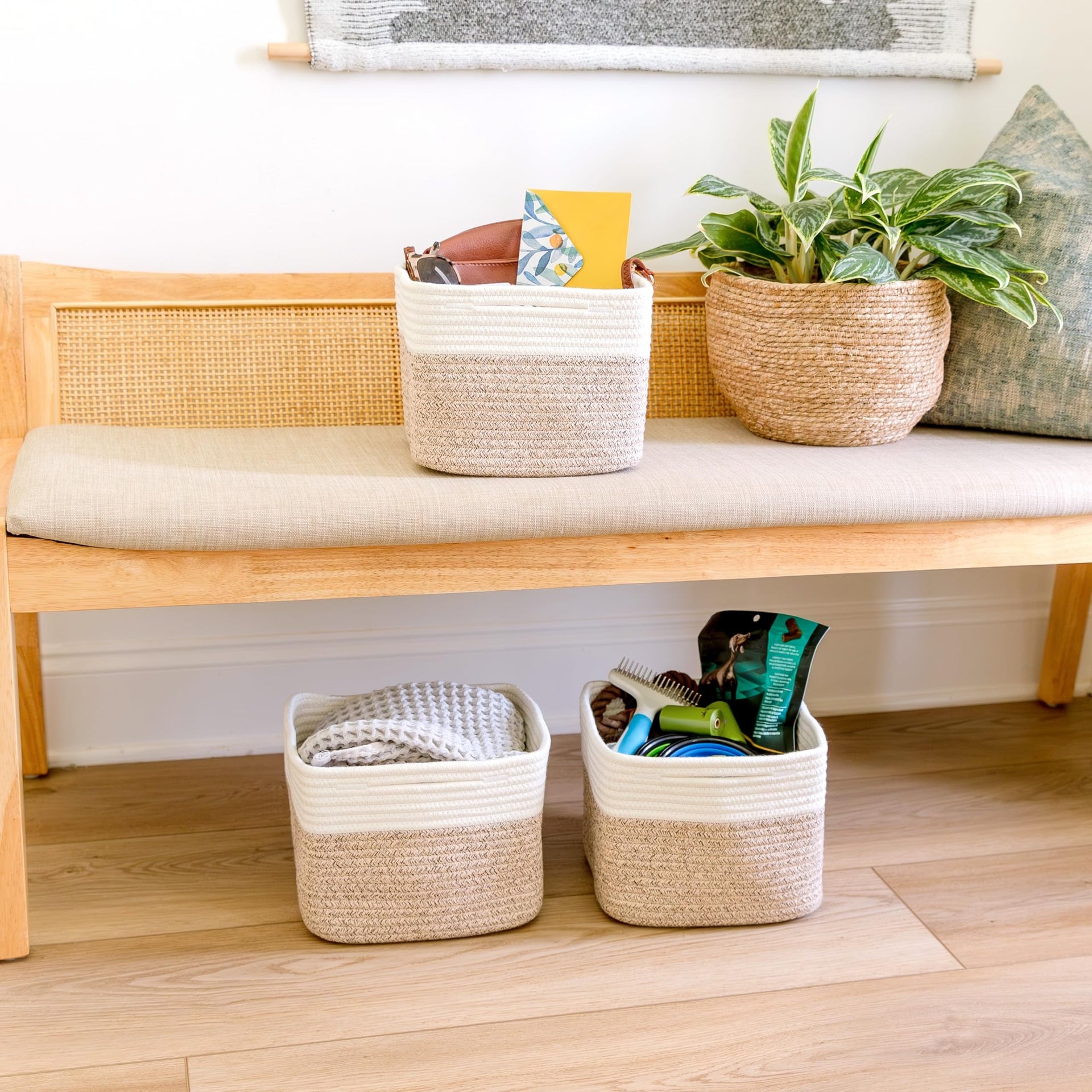 Storage Cubes 9”x9”x7”Cotton Rope Woven Baskets for Organizing 3 (3 Count)