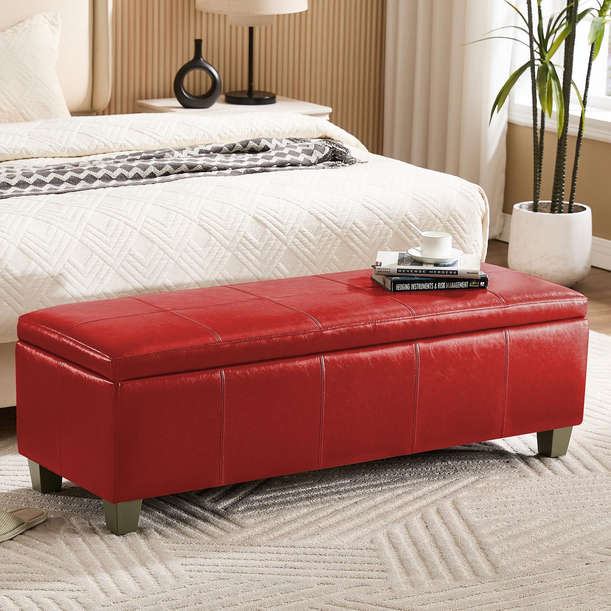 51" Faux Leather Storage Ottoman