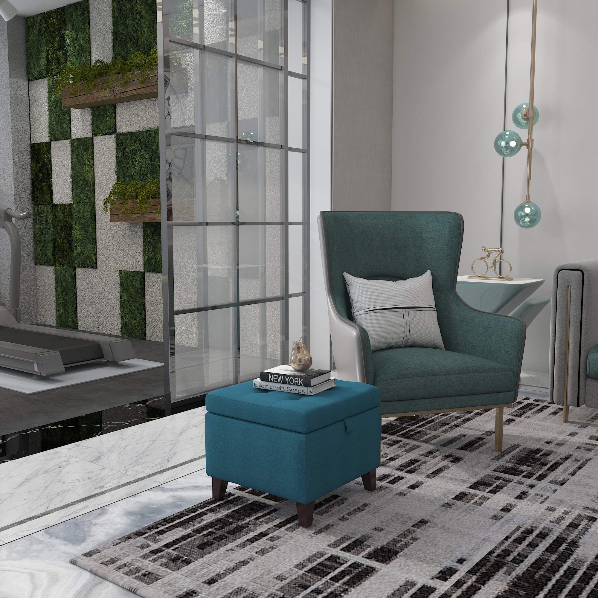Square Fabric Storage Ottoman with Tufted Flip Top