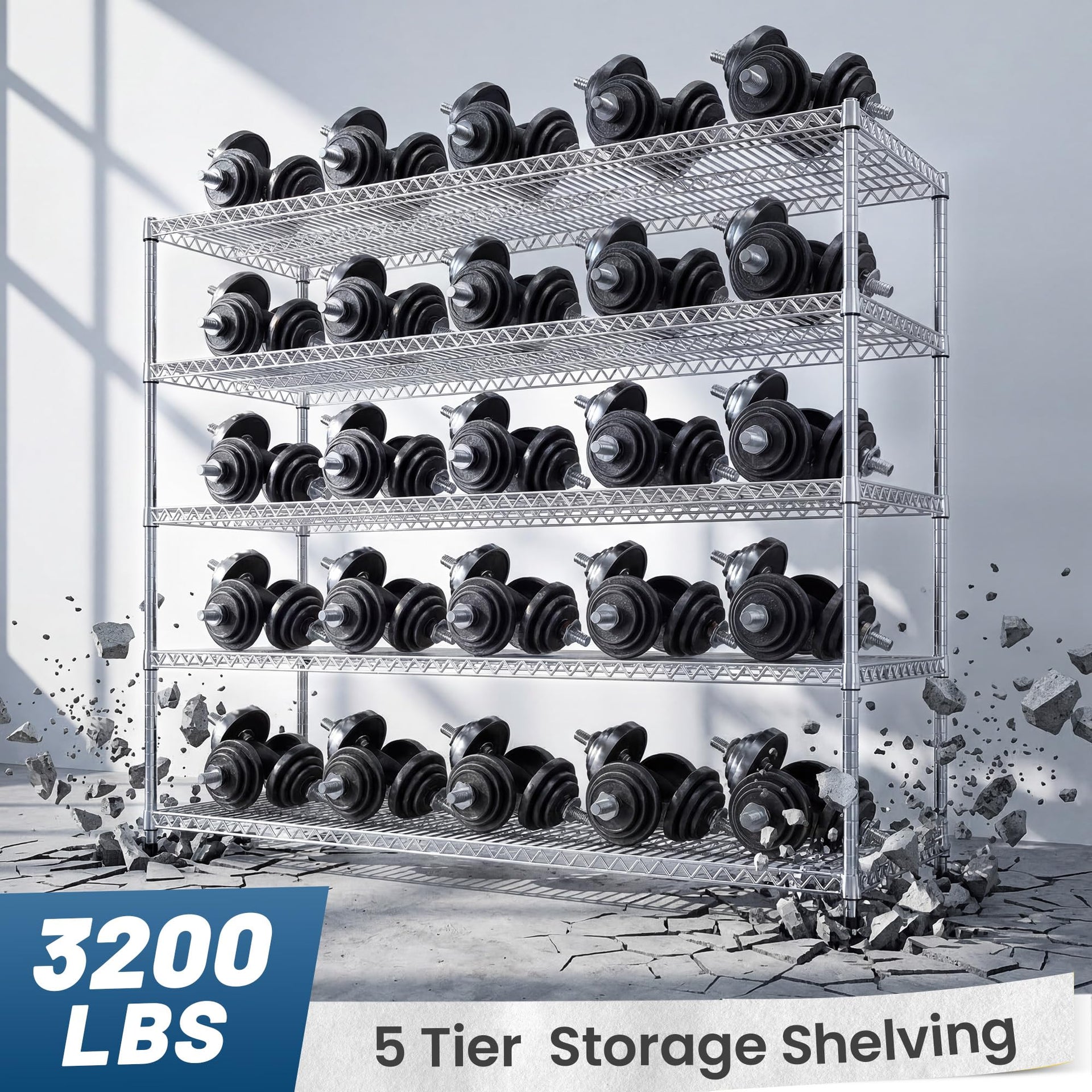 55.5" W Storage Shelves 3200LBS Metal Shelving 5 Tier Wire Shelving Garage Shelving Heavy Duty Metal Shelves for Shelving Unit Commercial Adjustable Shelf