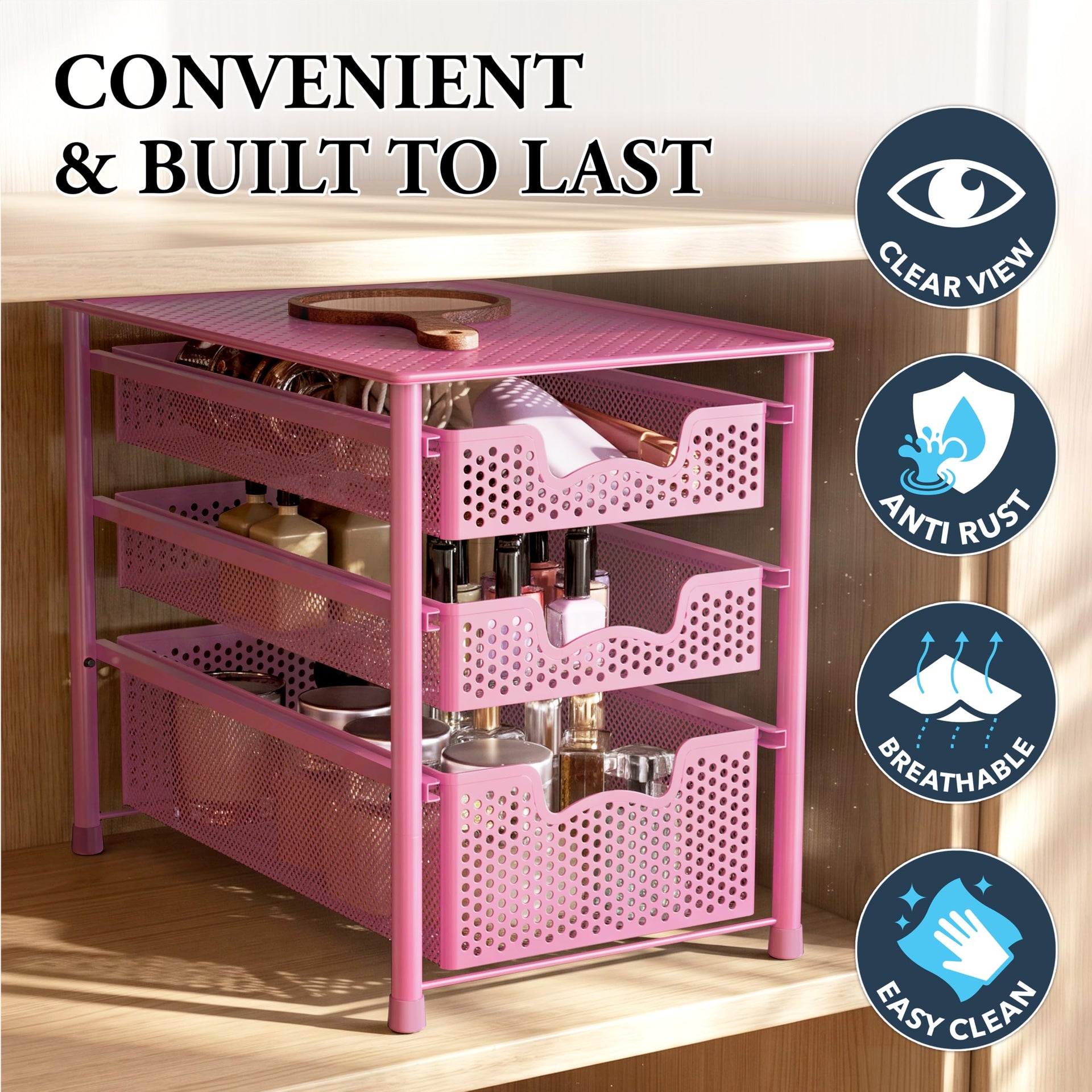 Stackable 3 Tier Sliding Basket Organizer Drawer