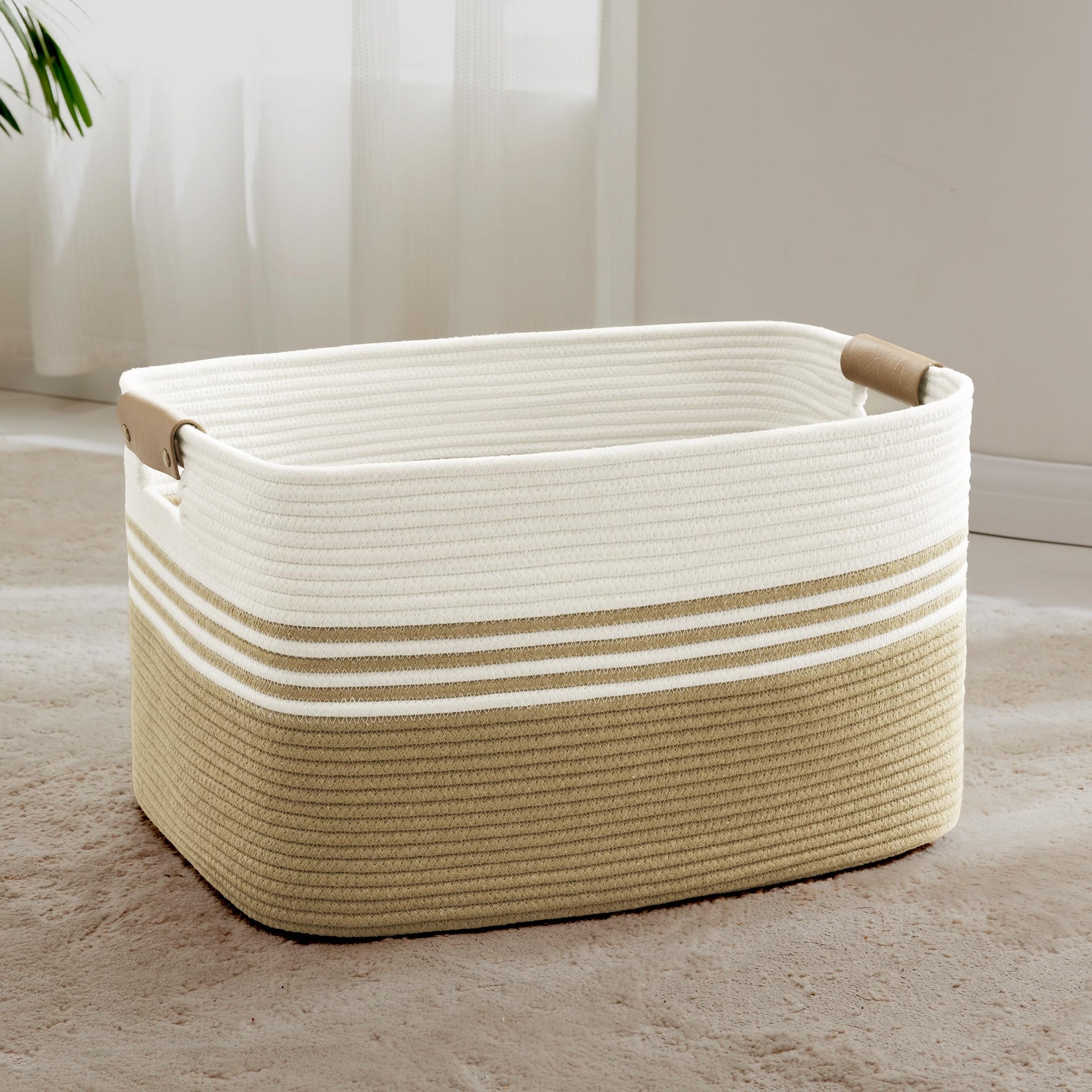 72L Large Woven Laundry Basket Hamper with Leather Handles - ModHome Supplies