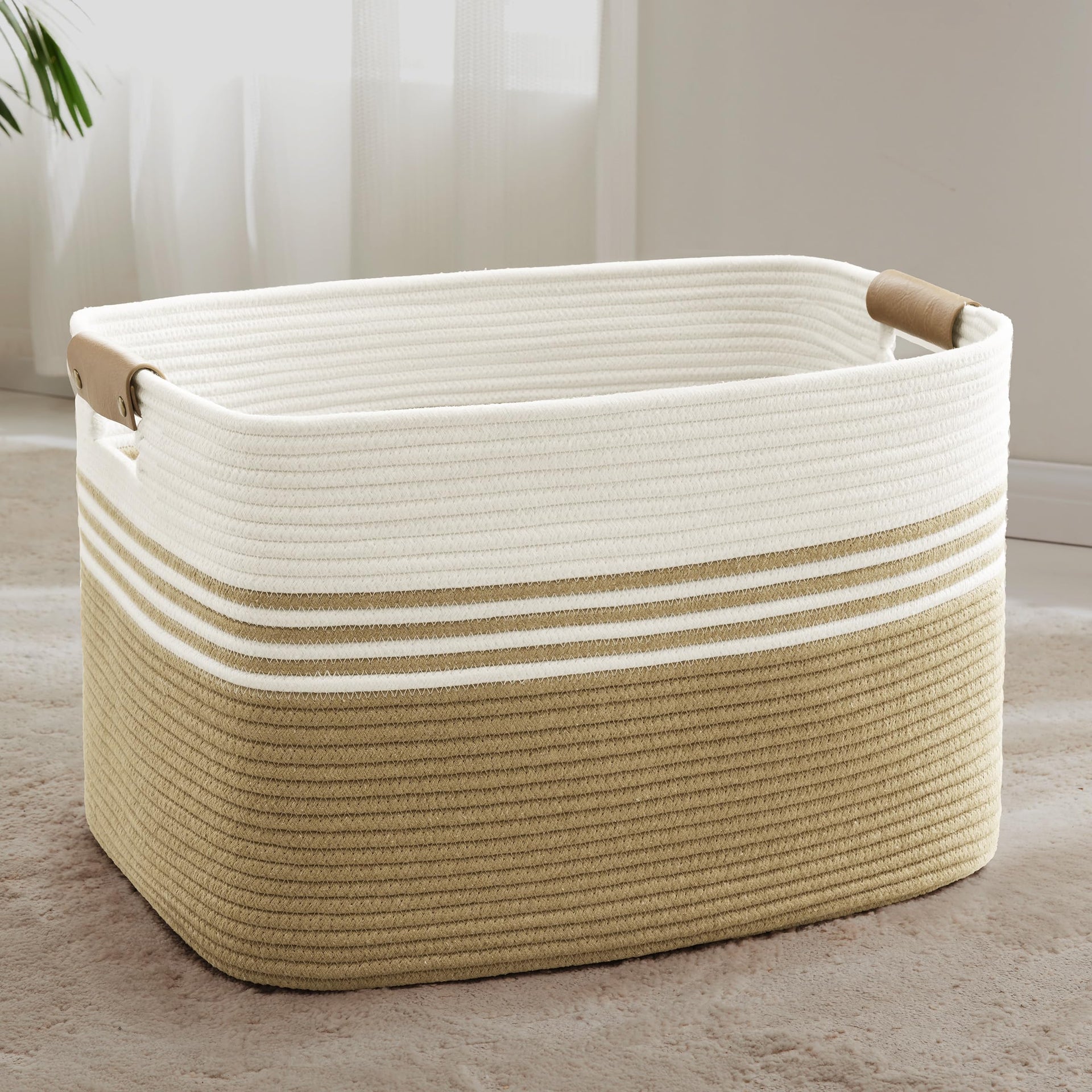 86L Large Woven Laundry Basket Hamper with Leather Handles - ModHome Supplies