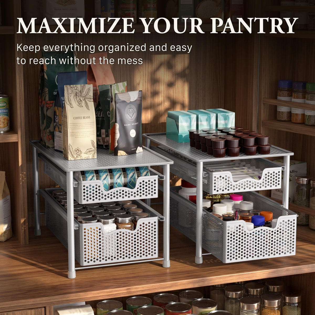 Stackable 2 Tier Sliding Basket Organizer Drawer