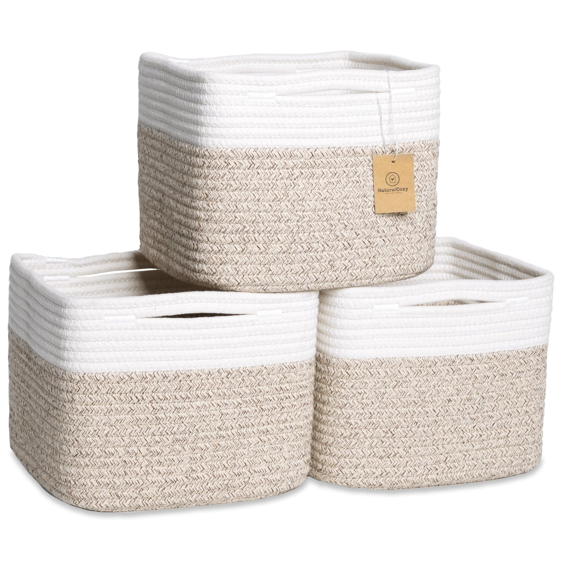 Storage Cubes 9”x9”x7”Cotton Rope Woven Baskets for Organizing 3 (3 Count)
