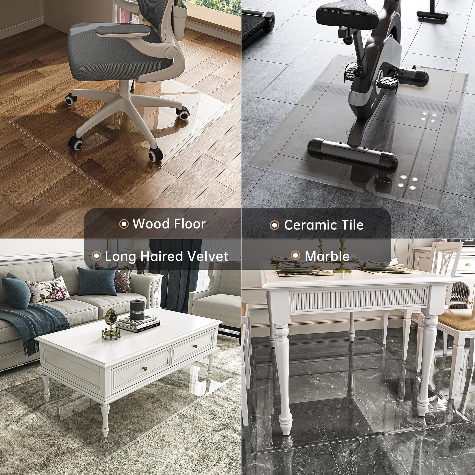 Tempered Glass] 36“ x 36” Beveled Edge Glass Chair Mat with Polished Edge Clear Office Chair Mat