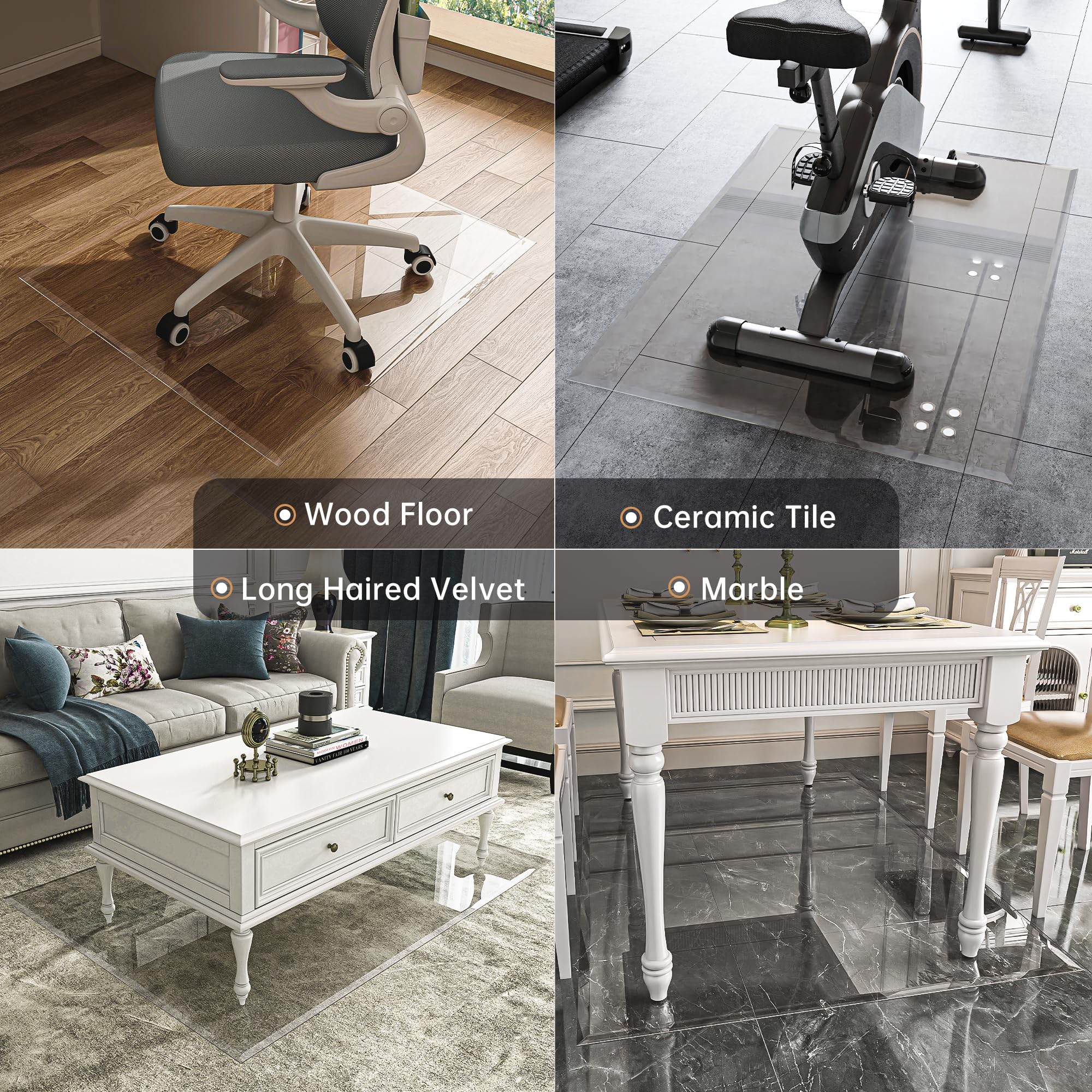 Tempered Glass] 36“ x 36” Beveled Edge Glass Chair Mat with Polished Edge Clear Office Chair Mat