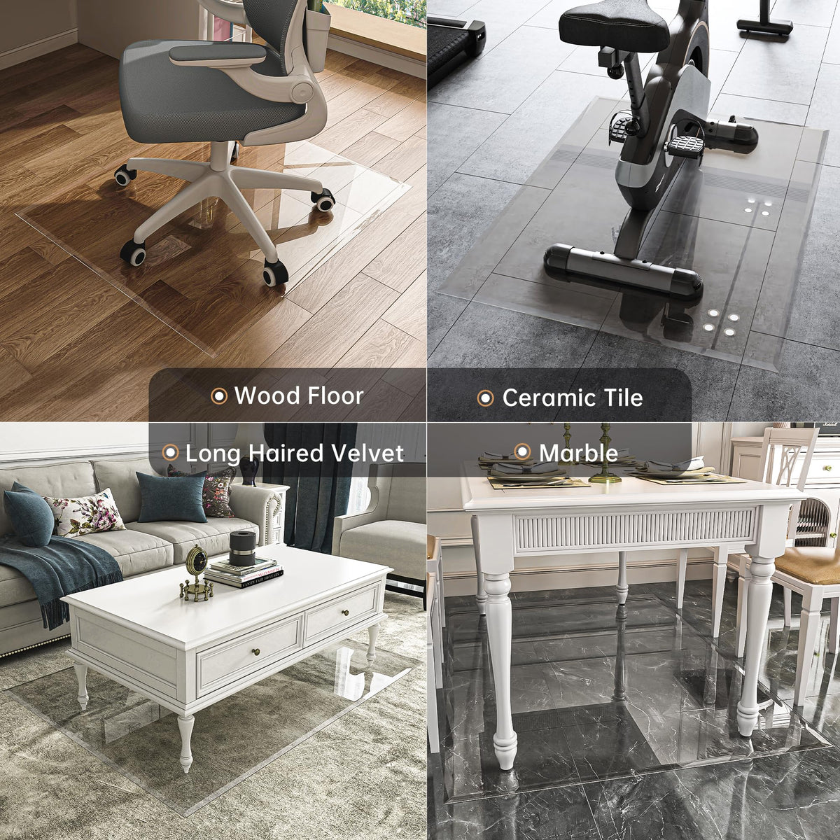 48“x36” Beveled Edge Tempered Glass Chair Mat