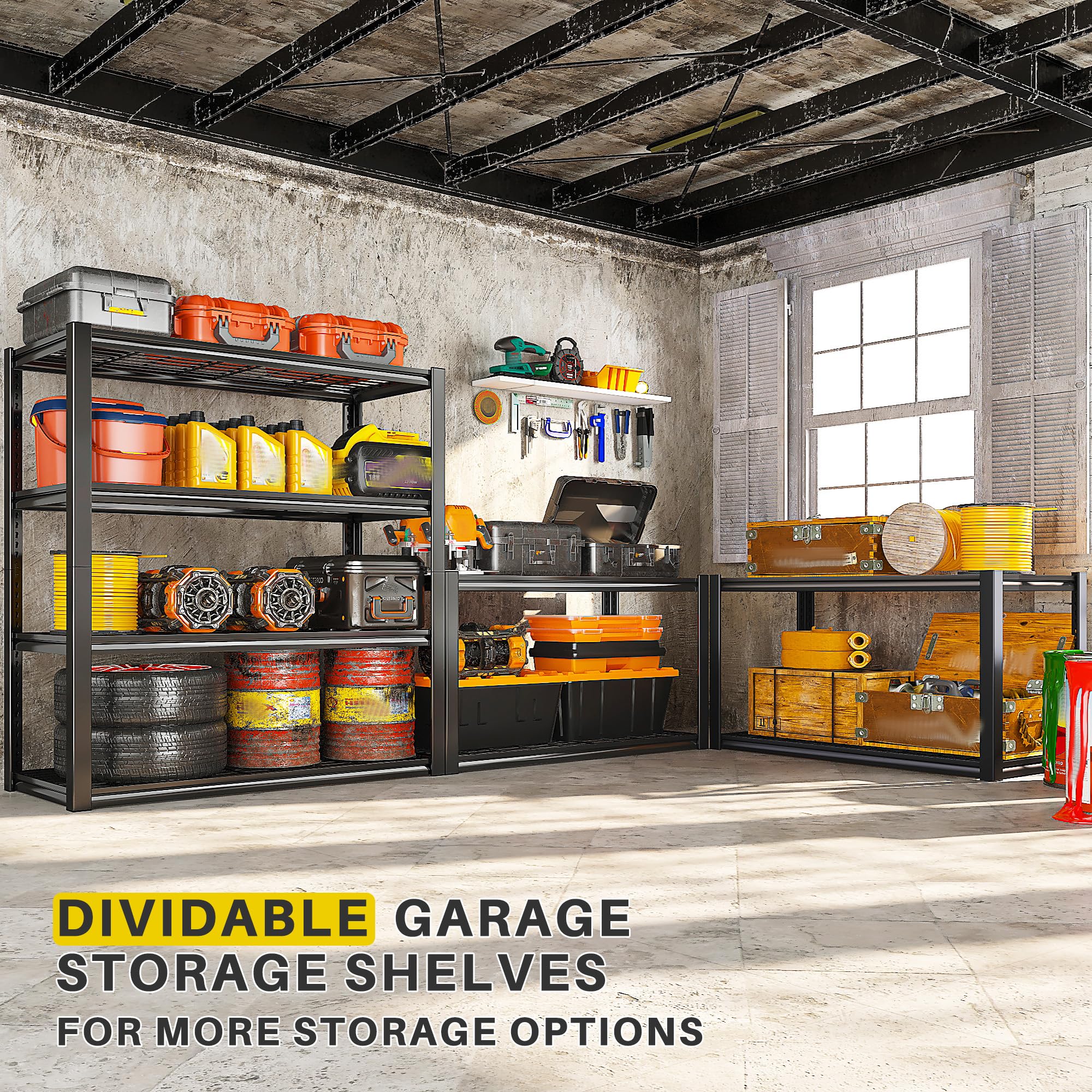 40" W Storage Shelves with Wire Mesh Panels for Garage Organization