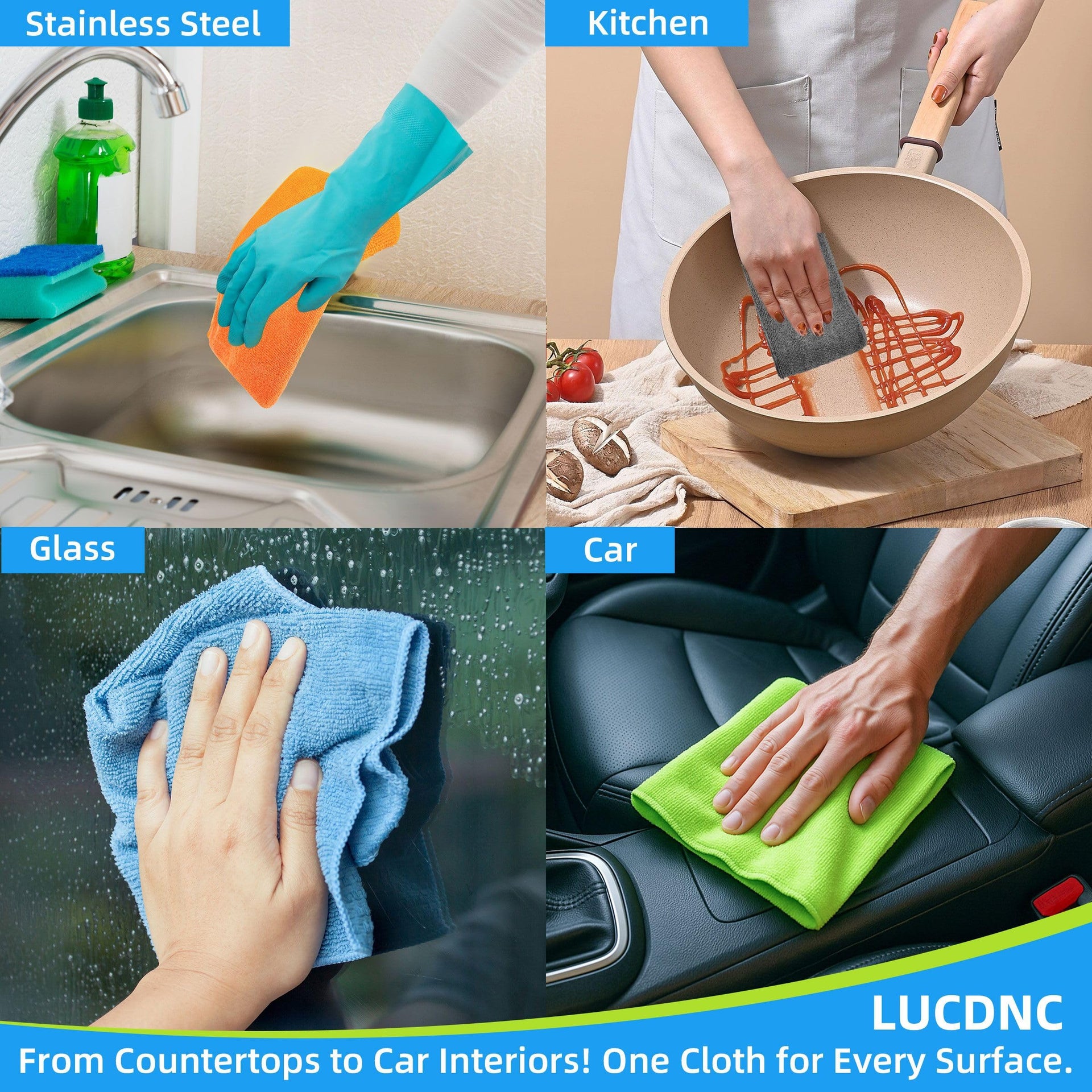 Microfiber Cleaning Cloths 16 Pack 8 Colors 11.5"x11.5" (16 Count)