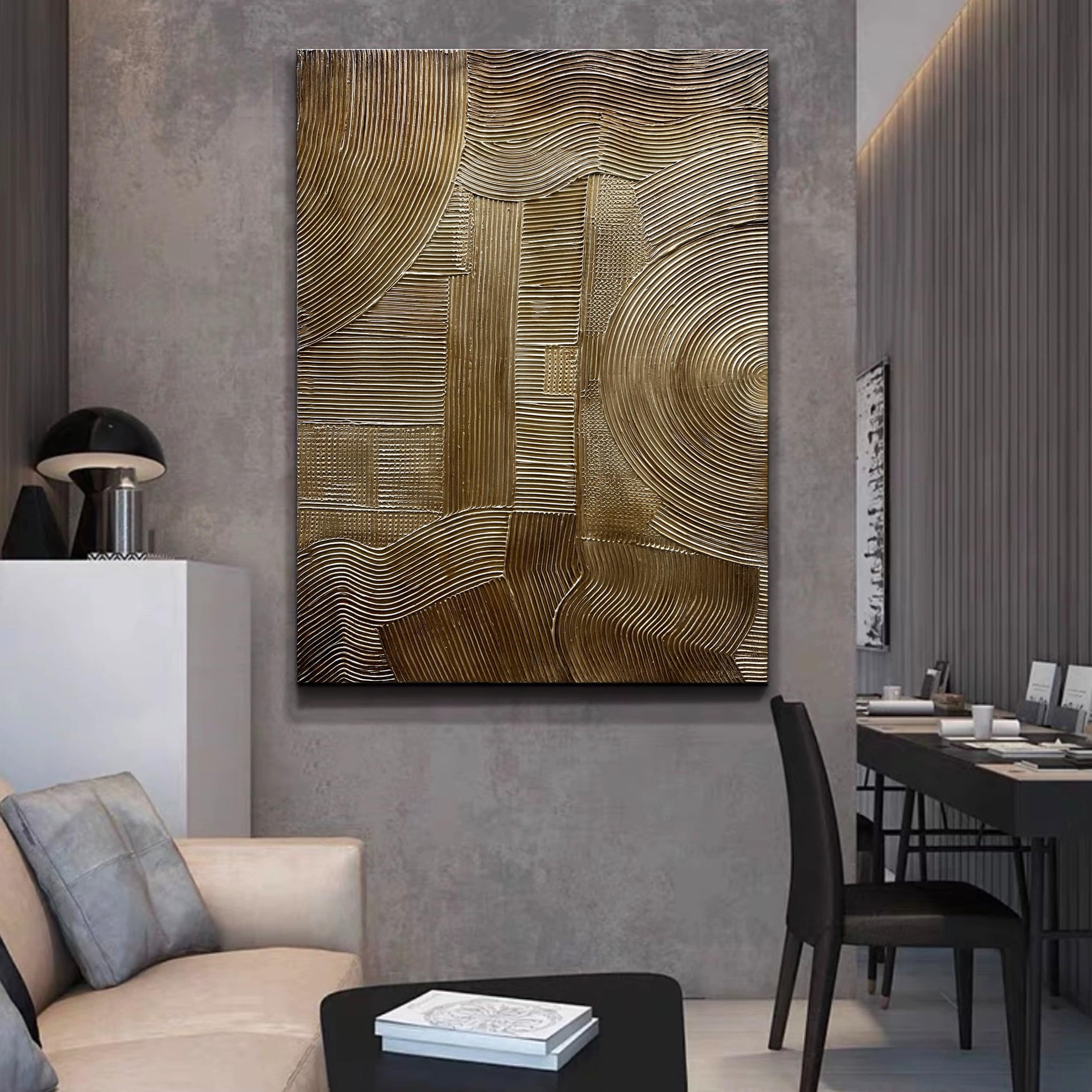 Modern Abstract Painting 40x28 Inch Gold Textured Wall Art Deco Painting Frame Art Oil Painting