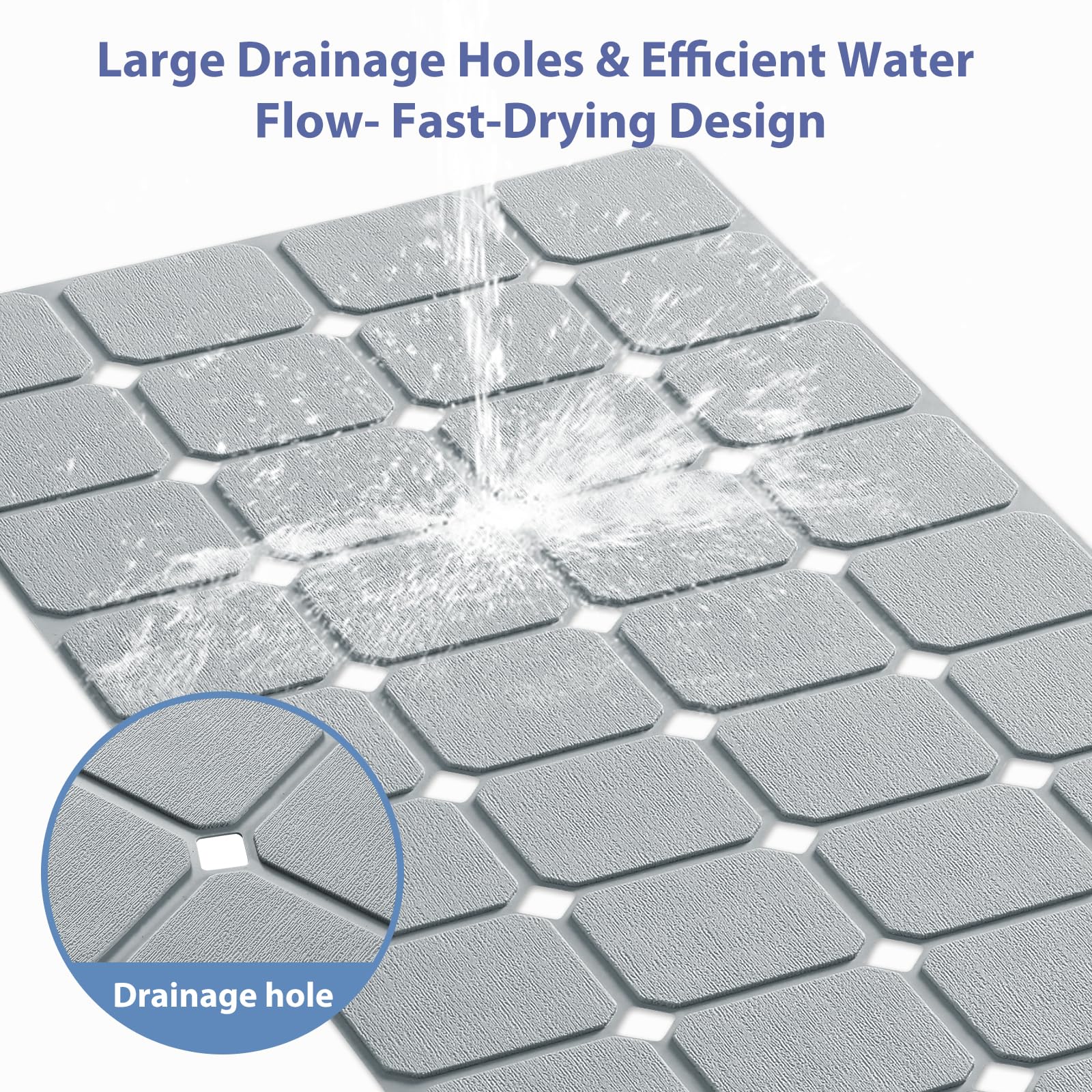 Bathtub Mat Non Slip Silicone Foldable Extra Long Tub Mat Strong Suction Cups & Large Drain Holes
