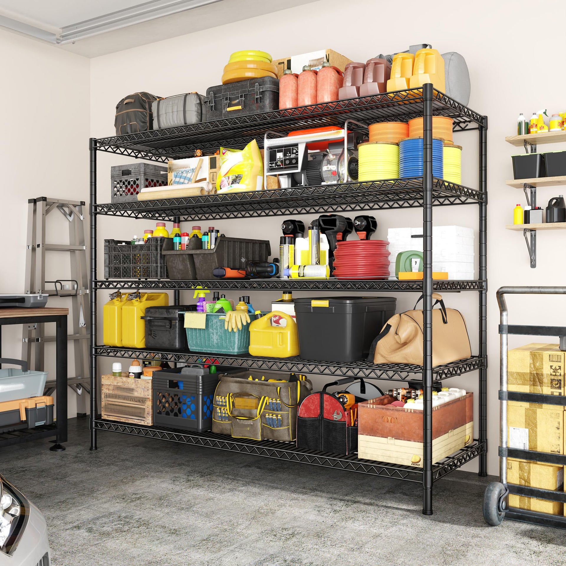 3200LBS Storage Shelves 55.5" W Garage Shelving Heavy Duty 5 Tier Adjustable Wire Shelving Unit Metal Shelving for Garage Pantry Commercial Basement